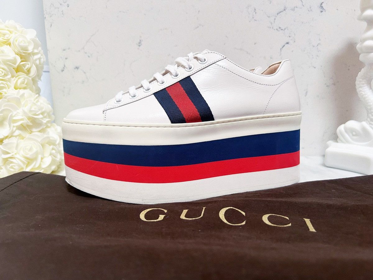 Gucci Authentic Gucci Web Striped Peggy Platform Sneakers 37.5 Size US 7.5 / IT 37.5 - 4 Thumbnail