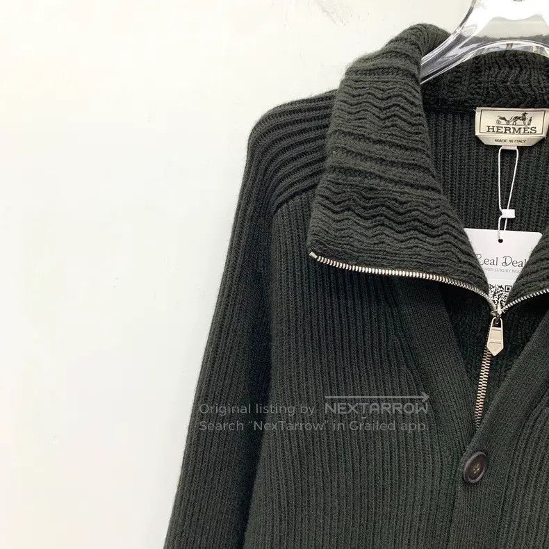 Hermes Hermes Forest Green Cashmere Lapel Single Breasted Knitted Size US XL / EU 56 / 4 - 3 Thumbnail