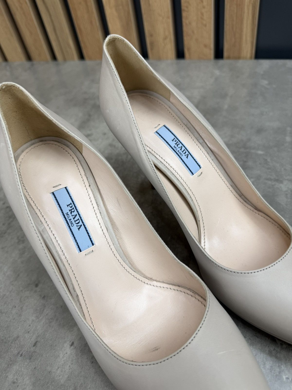 Prada Prada Beige Leather Platform Heels Pumps Size 37 1/2 Size US 7.5 / IT 37.5 - 9 Thumbnail