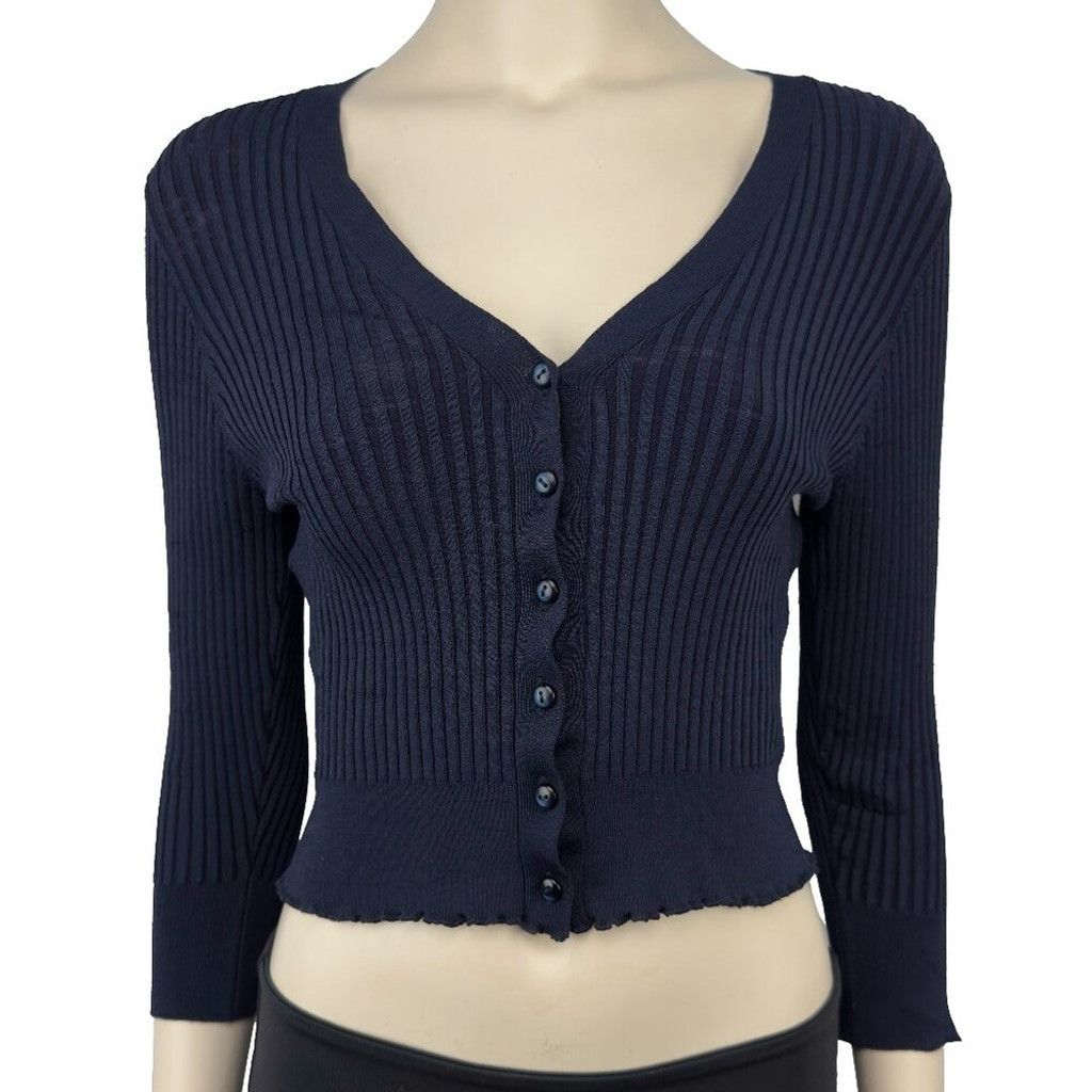 Other IRIS SETLAKWE Crop Ribbed & Textured Navy Blue Sweater S Size XS / US 0-2 / IT 36-38 - 1 Thumbnail