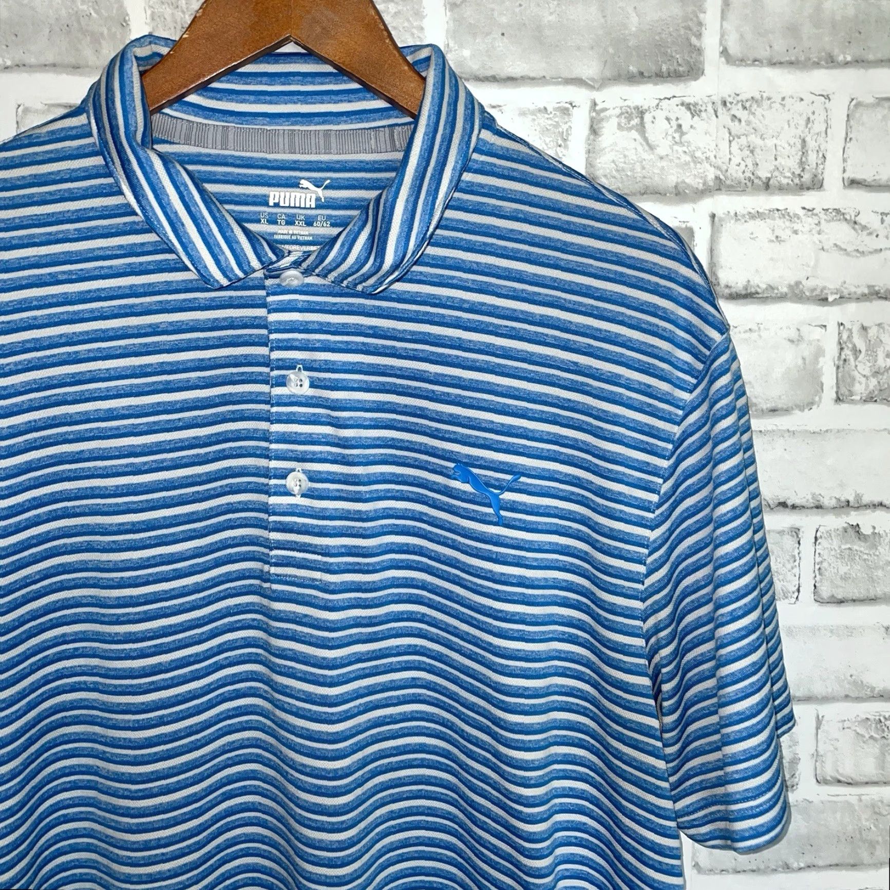 Puma Puma Polo Shirt Striped Blue XL Mens Athletic Polo Shirt Size US XL / EU 56 / 4 - 2 Thumbnail