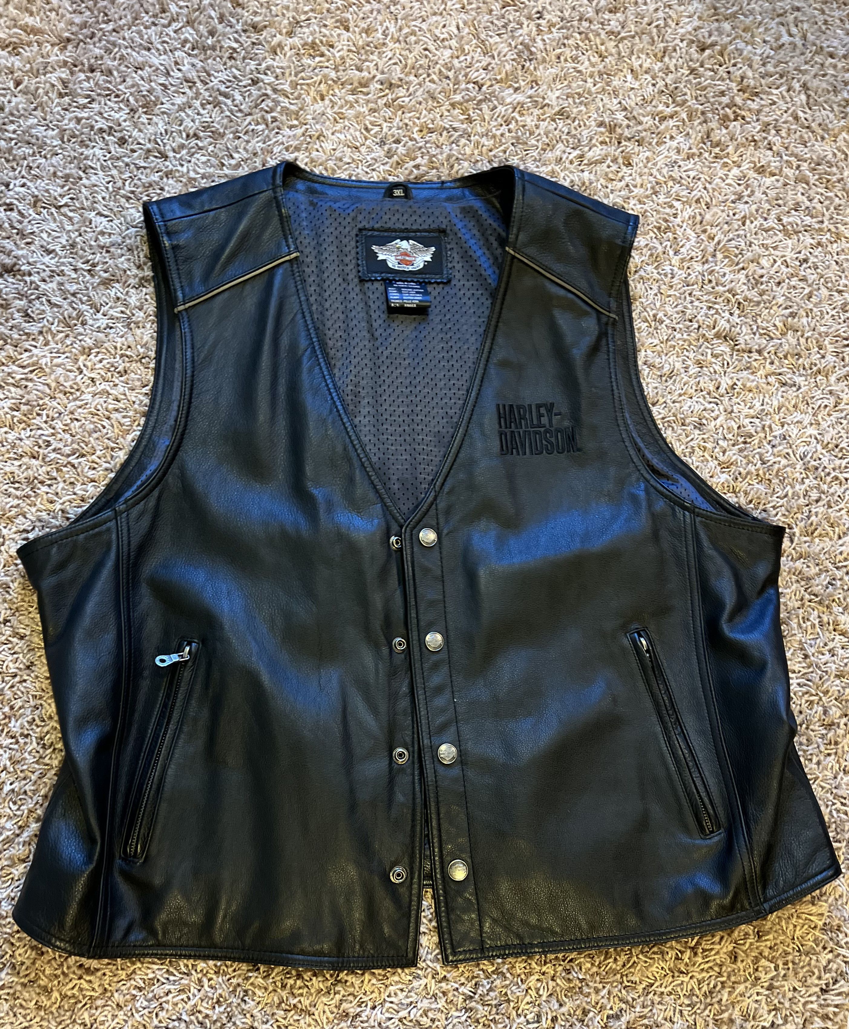 image of Vintage Harley Davidson Biker Vest in Black, Men's (Size 2XL)