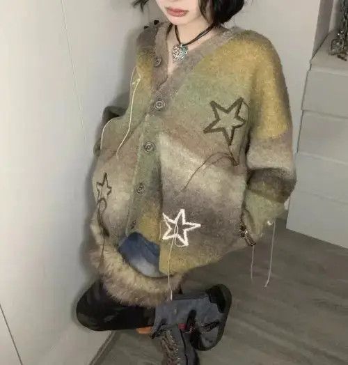 Japanese Brand Vintage star fringed knitted sweater Size S / US 4 / IT 40 - 2 Thumbnail