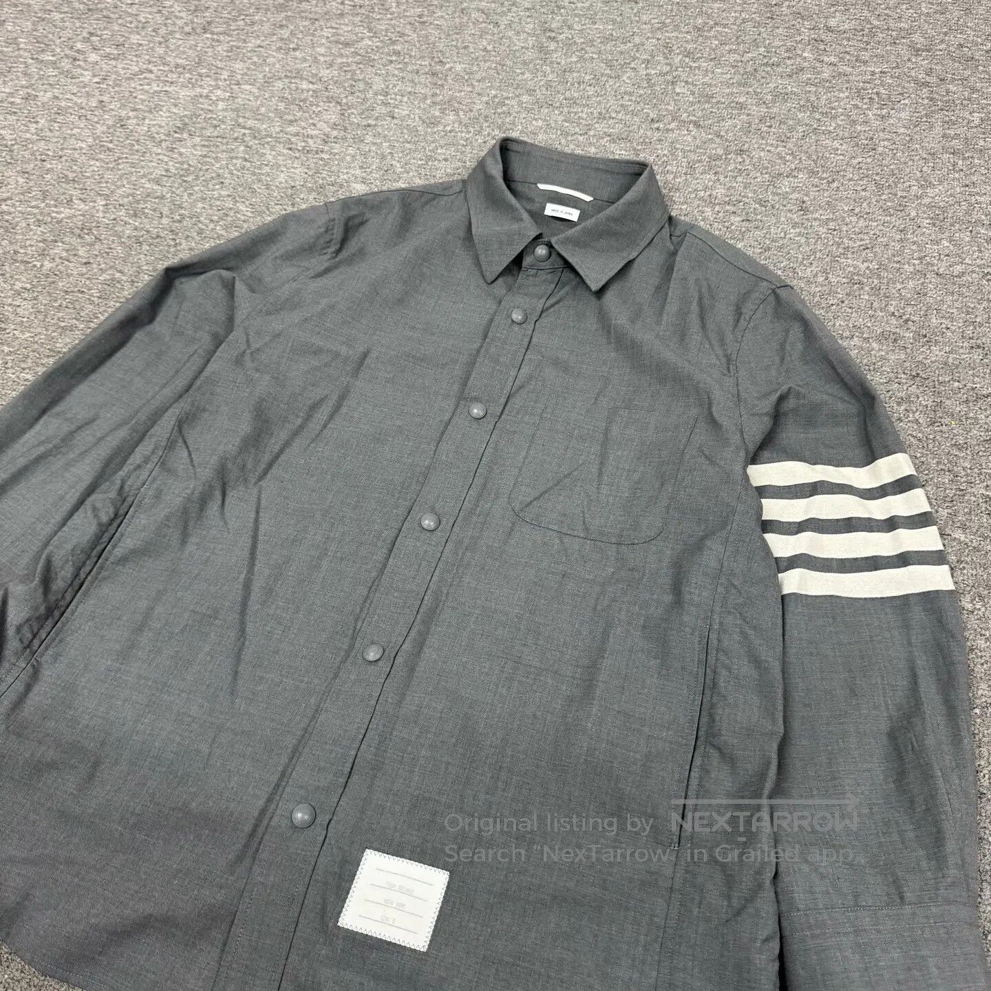 Thom Browne Thom Browne Gray four-stripe wool long-sleeved shirt-style Size US L / EU 52-54 / 3 - 3 Thumbnail