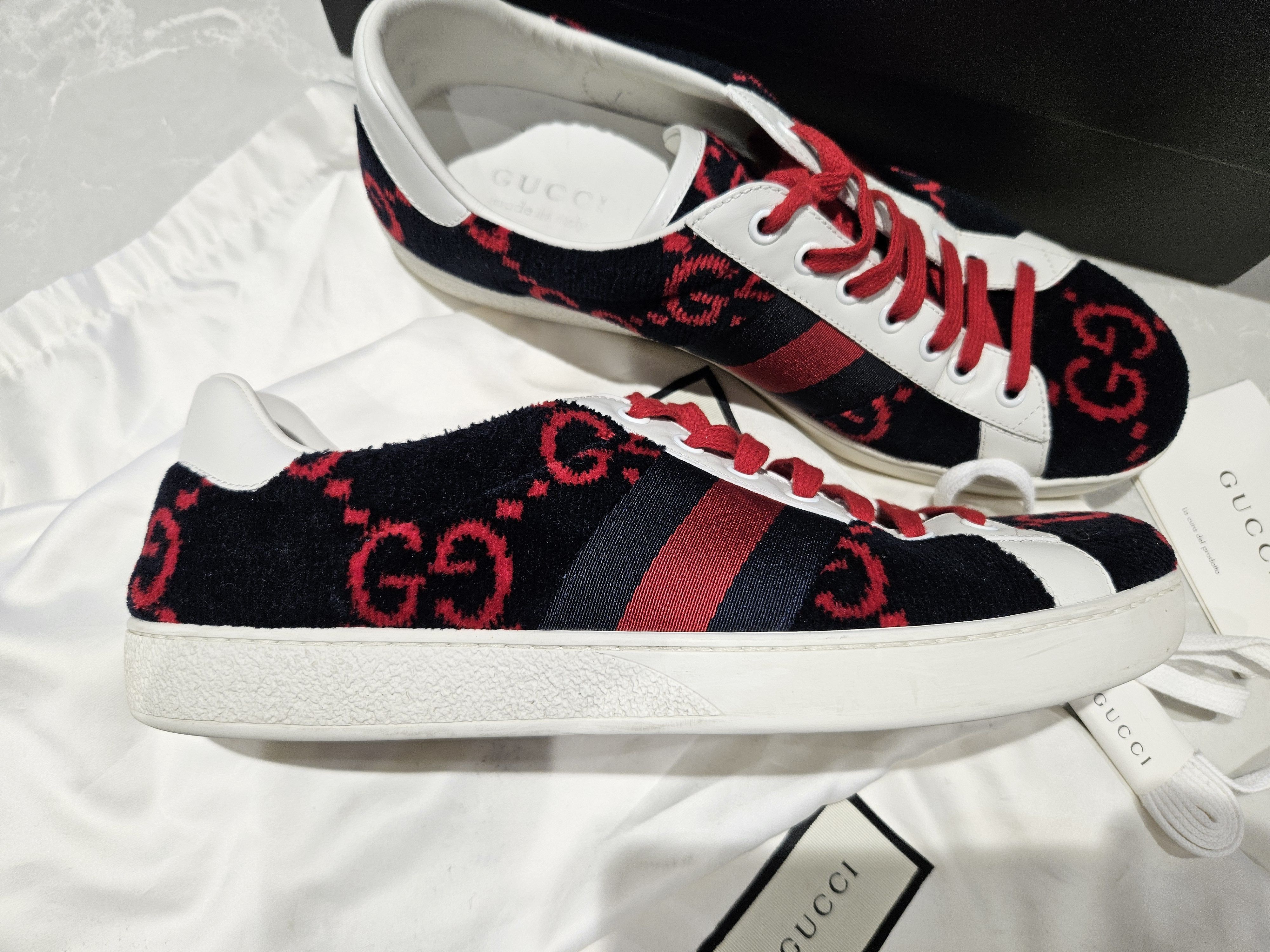 Gucci Gucci Ace sneakers Dark Navy & red monogram velour sneakers Size US 8 / EU 41 - 5 Thumbnail