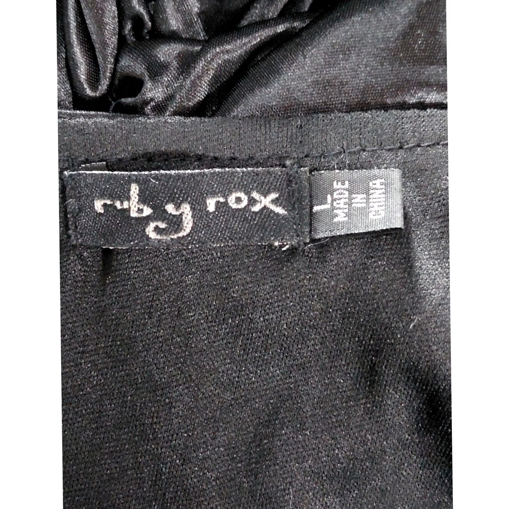 Vintage Ruby Rox One Shoulder Black Ruched Cocktail Dress Beaded Strap Size L Women Sleeveless Midi Dress Satin Polyester Blend 0? Size L / US 10 / IT 46 - 6 Thumbnail