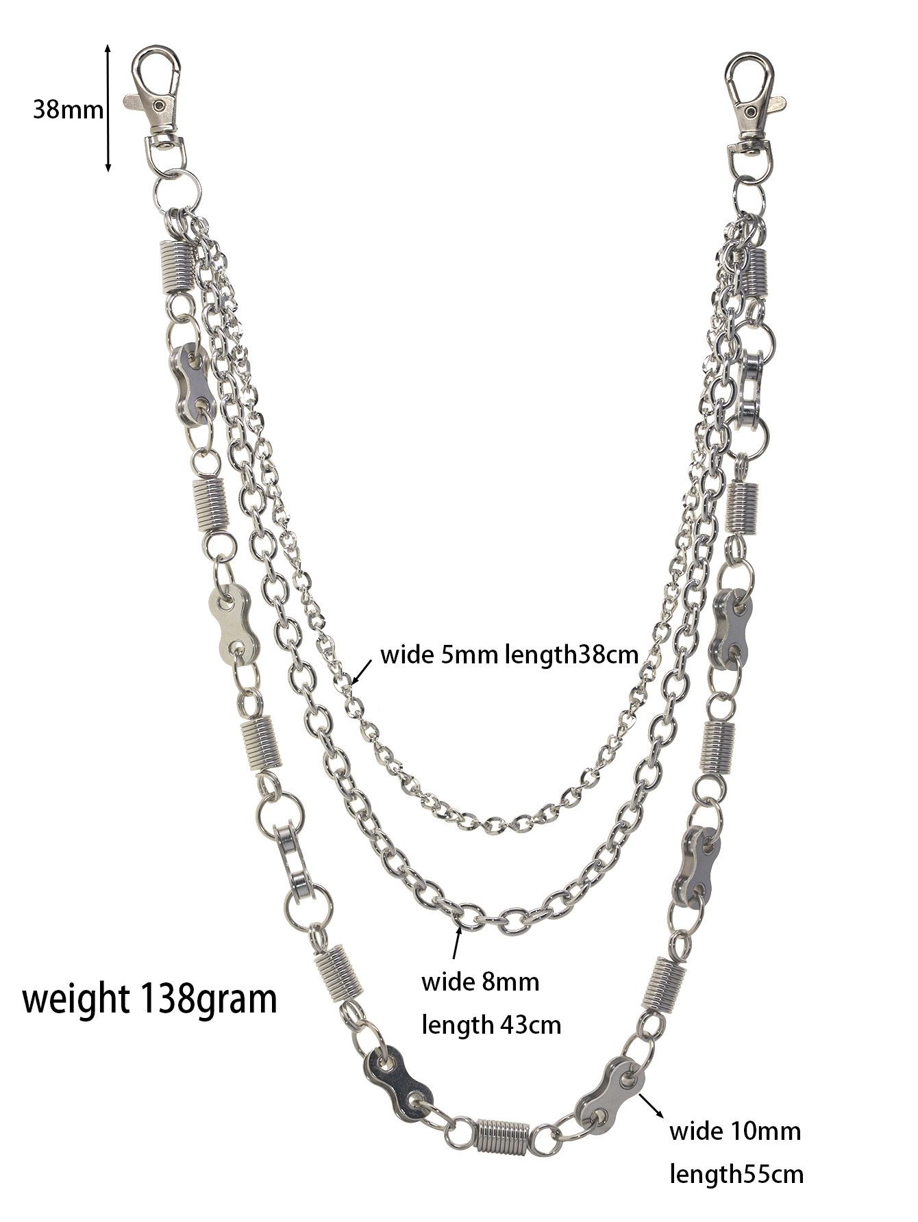 Japanese Brand × Jewelry Triple-Layer Spring Link Biker Pants Chain Hip Pop Style Size ONE SIZE - 2 Thumbnail
