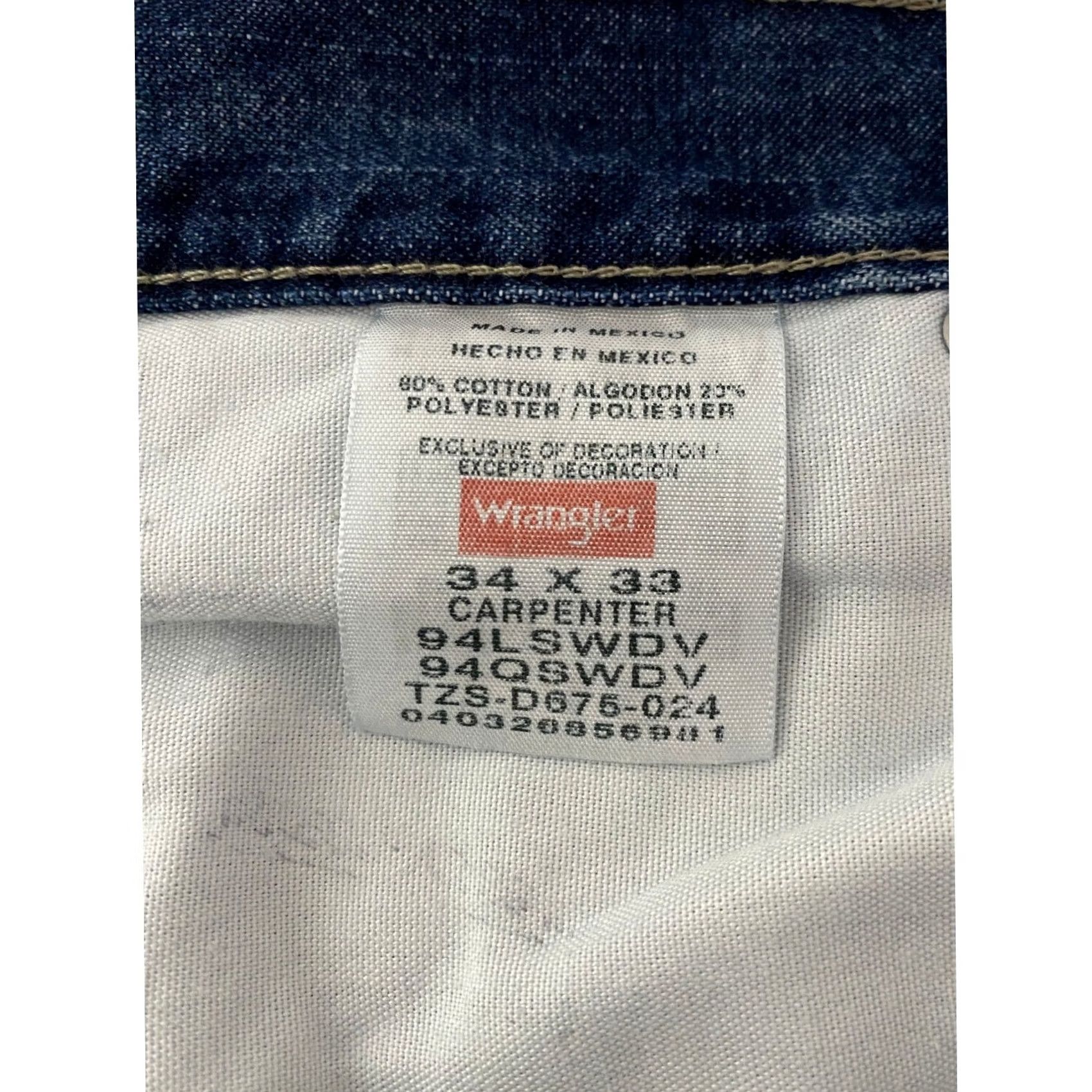 Wrangler Wrangler Carpenter Jeans Mens 34x33 Dark Wash Blue Denim Relaxed Fit 90s Hip Hop Size US 34 / EU 50 - 7 Thumbnail