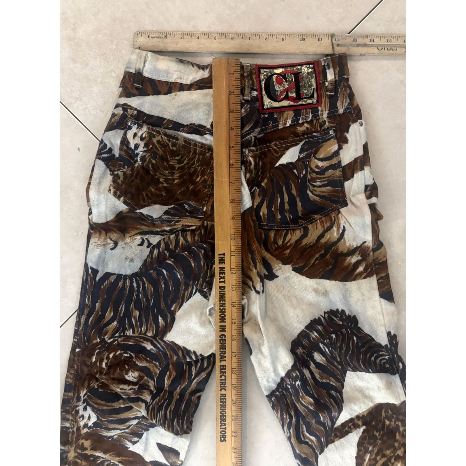 Vintage VINTAGE Christian Linares Jeans Womens 29 Brown Animal Print Straight Denim Zip 29x29 Size 29" - 7 Thumbnail