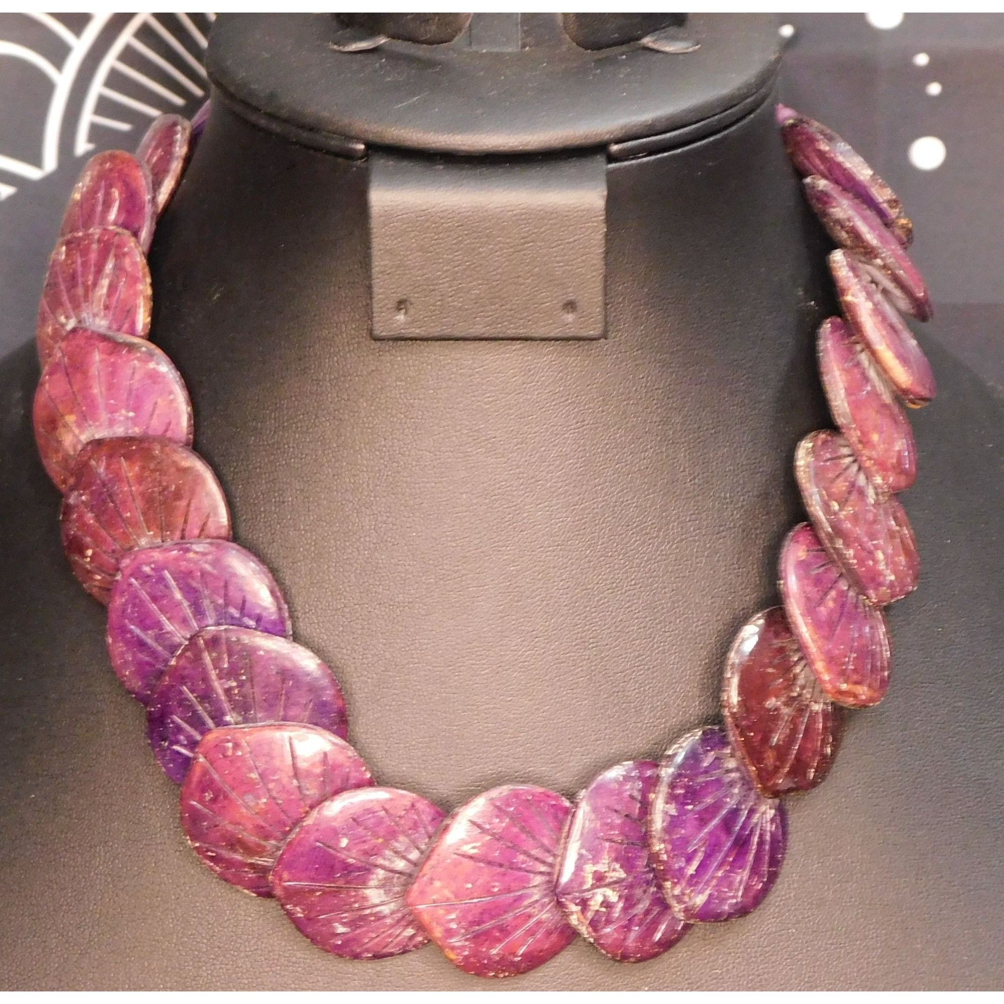 Other Vintage Carved Wood Lotus Leaf Purple Dyed Necklace Size ONE SIZE - 3 Thumbnail