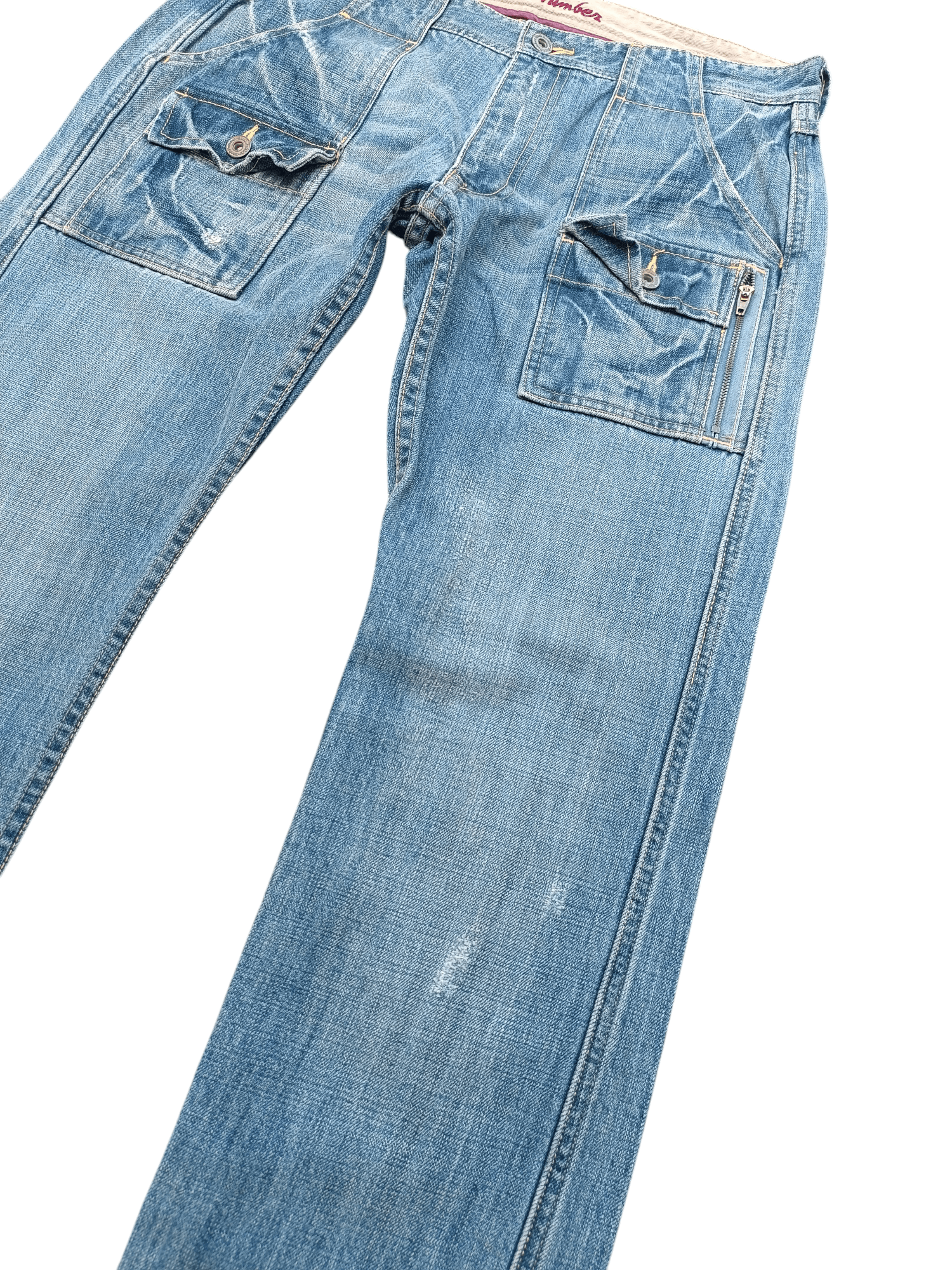 Designer VINTAGE 🔥 Back Number Japan Bush Pant Distressed Denim Size US 33 - 2 Thumbnail