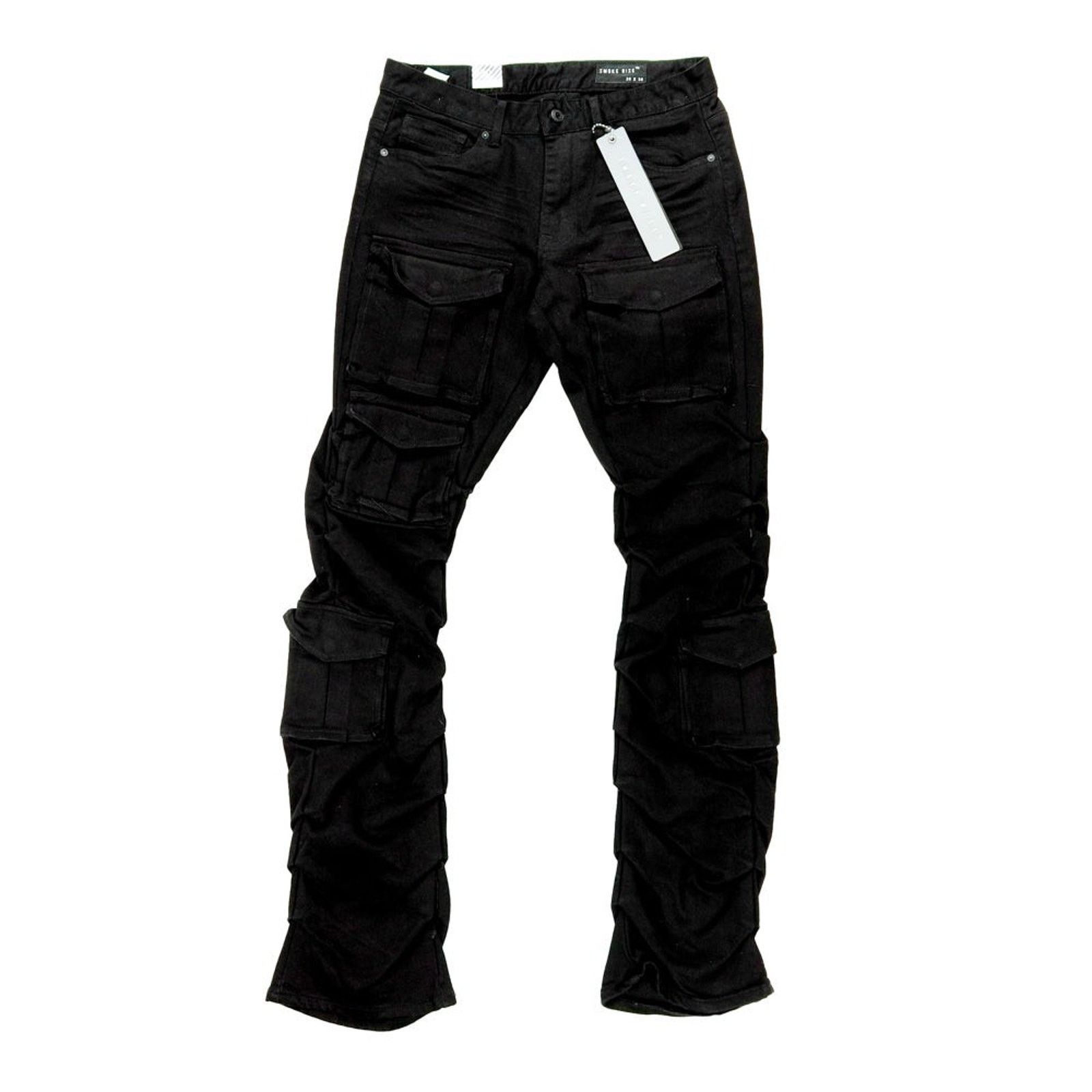 Smoke Rise Smoke Rise Stacked Flare Cargo Jet Black Jeans Size 34×36 Size US 34 / EU 50 - 6 Thumbnail