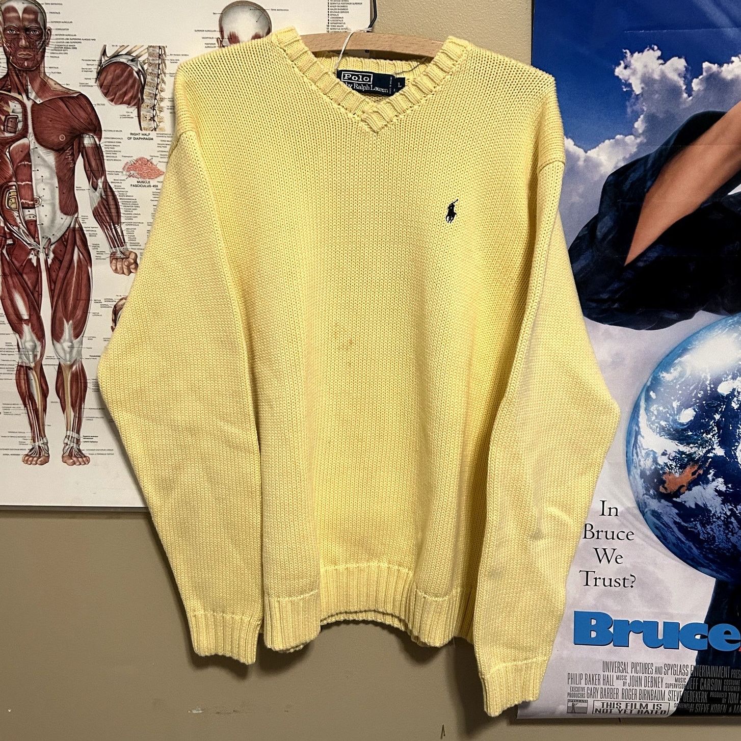 Polo Ralph Lauren Polo Knit Yellow Sweater V-Neck Large Stained Size US L / EU 52-54 / 3 - 1 Thumbnail