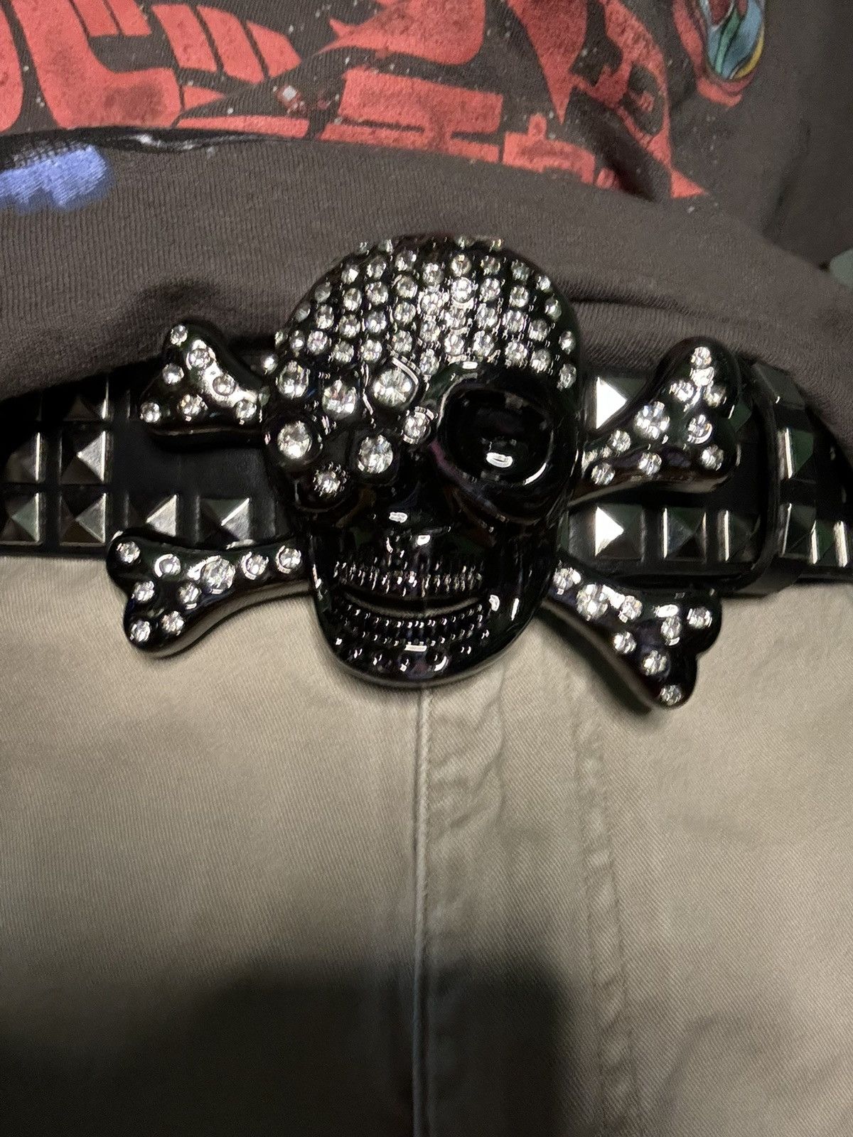 Japanese Brand Rhinestone Skull Studded Belt Size 36 - 3 Thumbnail