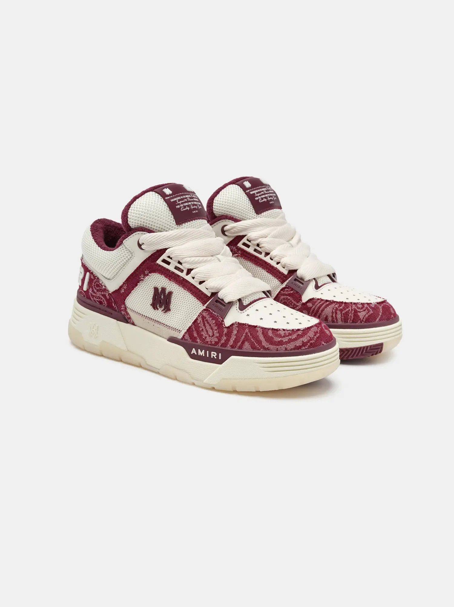 Amiri o1s1wg110426 Bandana Denim MA-1 Sneakers in Burgundy/White Size US 14 / EU 47 - 2 Thumbnail