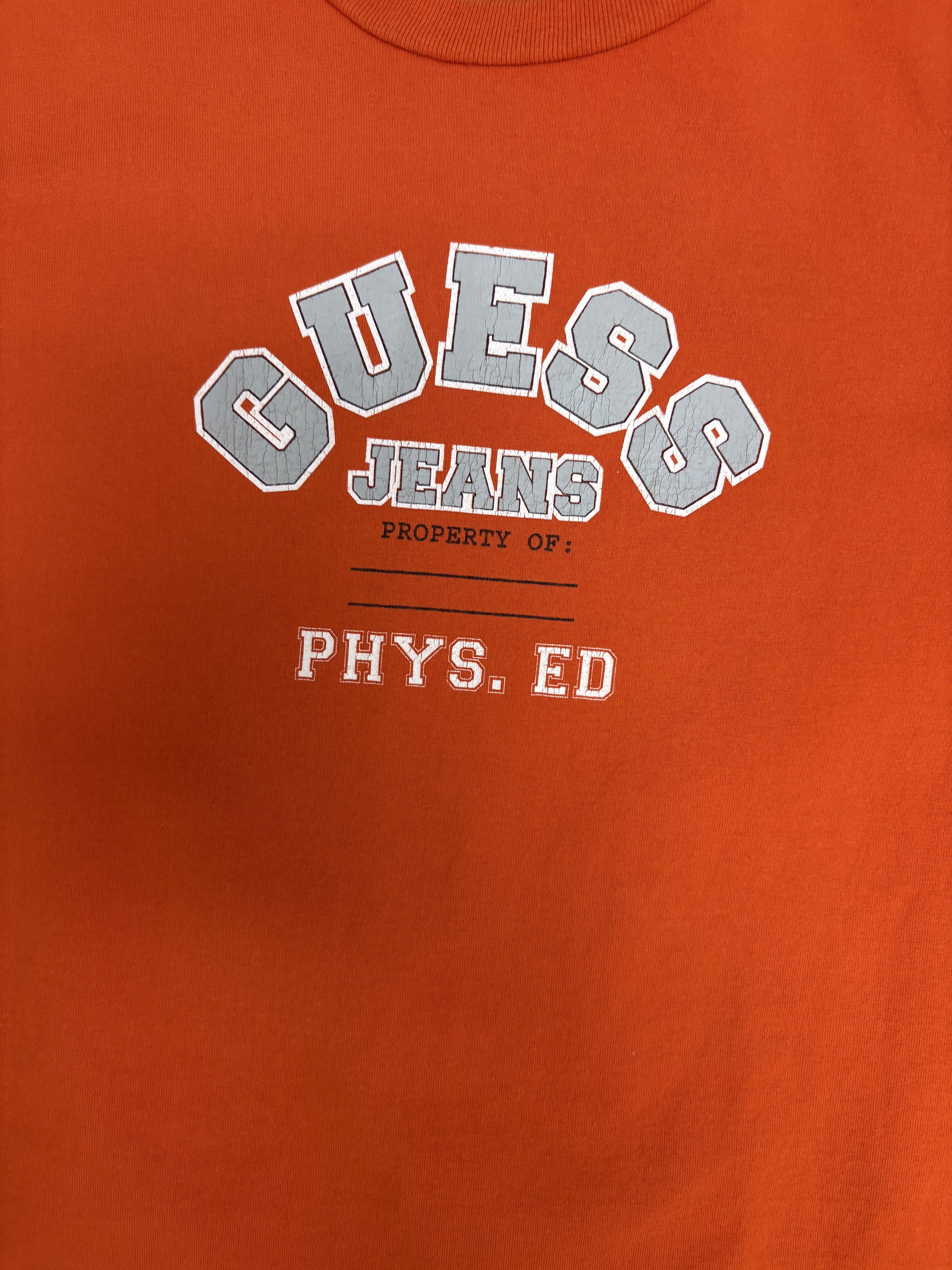 Vintage Guess Jeans Phys. Ed Vintage Orange T-Shirt Tee Size US M / EU 48-50 / 2 - 2 Thumbnail
