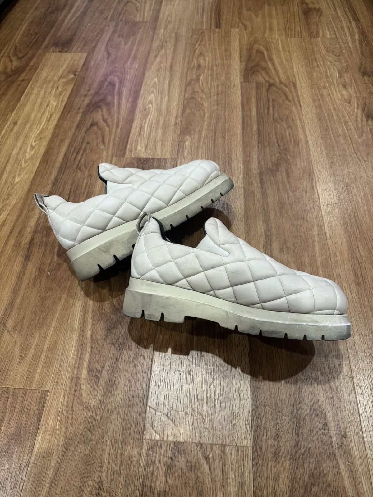 Bottega Veneta Quilted Leather Slip On Shoes in White, Men's (Size 12)