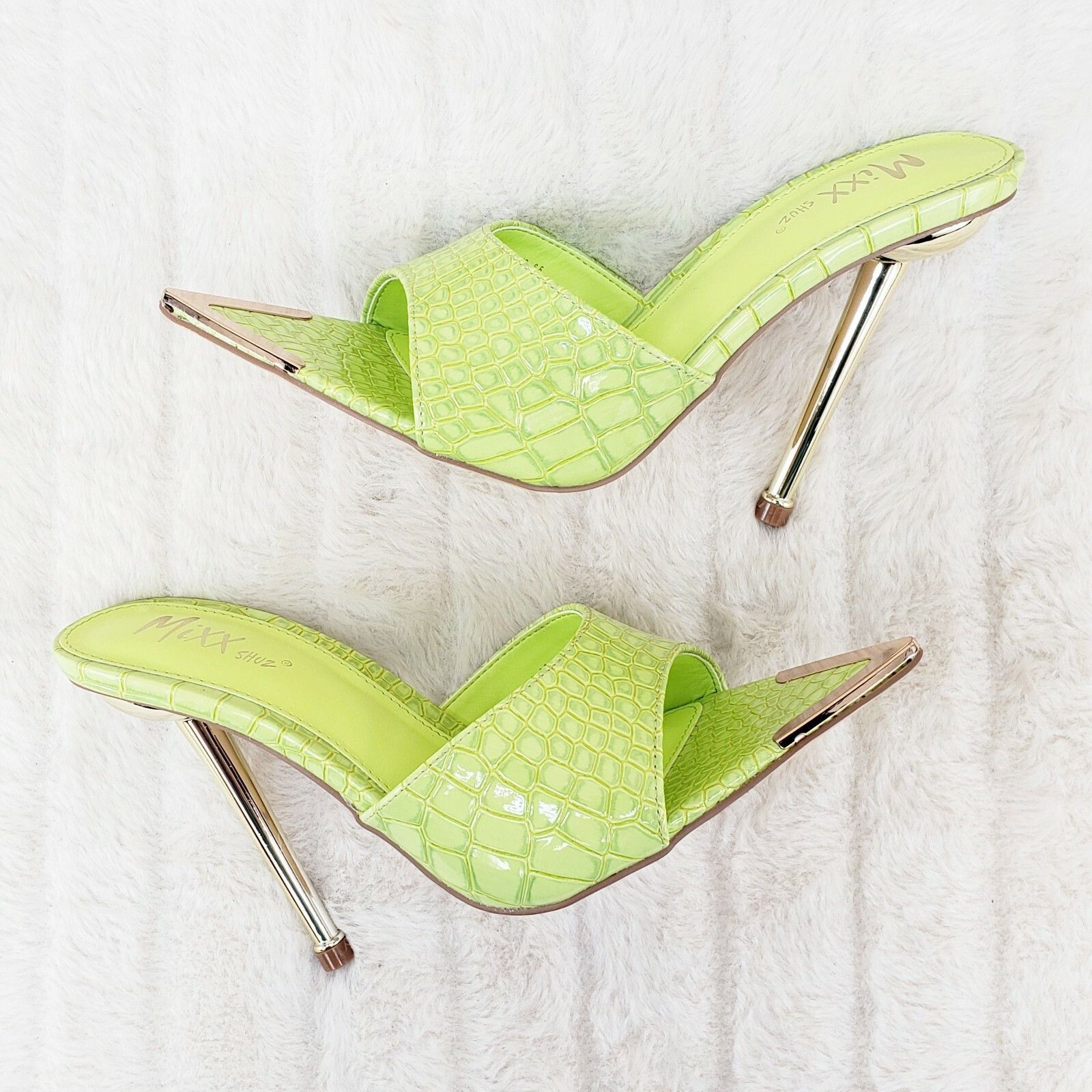 Other Venus Lime Green Slim High Heel Pointy Toe Slip On Sandals S Size US 6.5 / IT 36.5 - 3 Thumbnail
