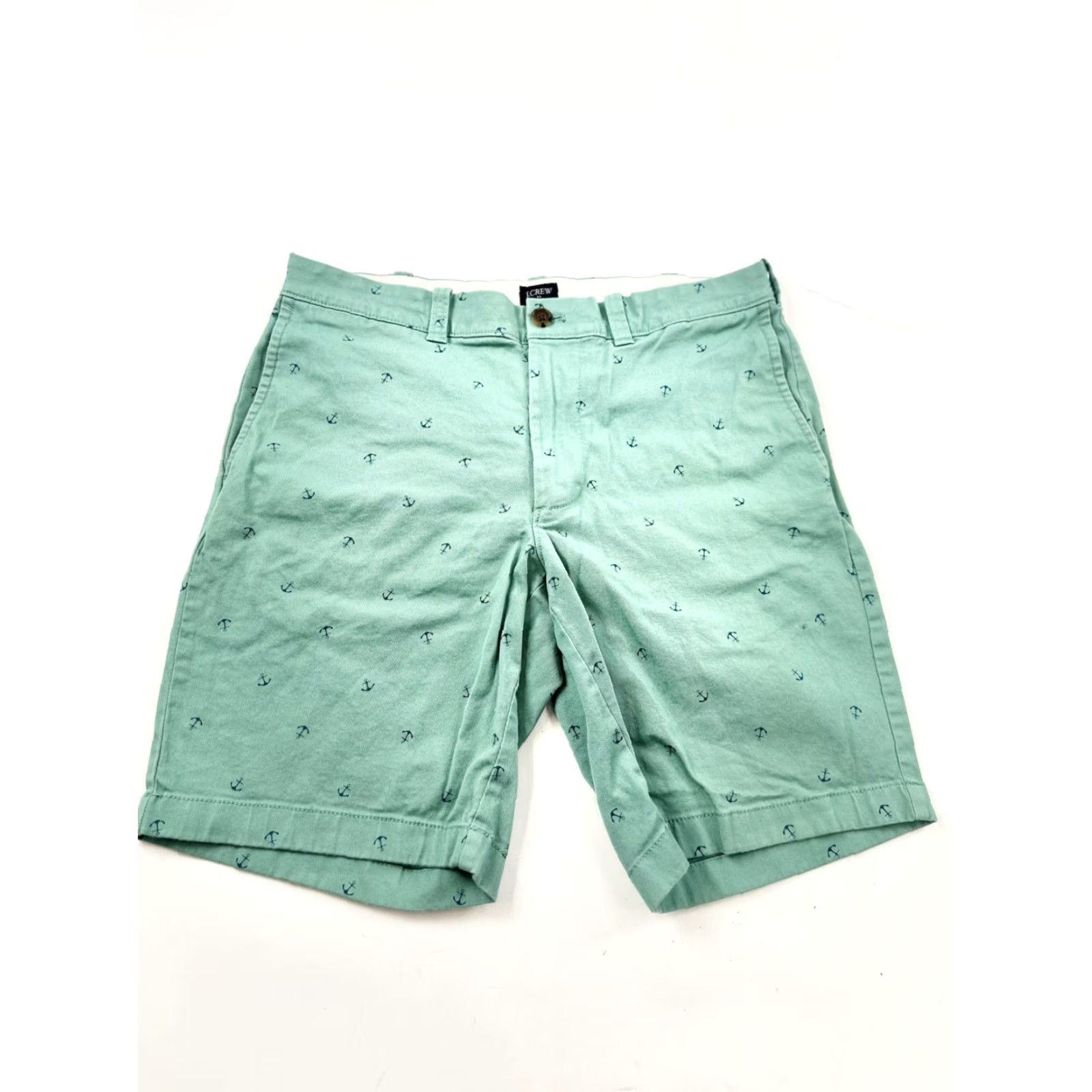 J.Crew J.Crew Shorts Men’s 31 Green Anchor Print Cotton Chino Short Casual, Travel, Regular Fit, Pockets, Canvas, Green, 31, Men Size US 31 - 2 Thumbnail