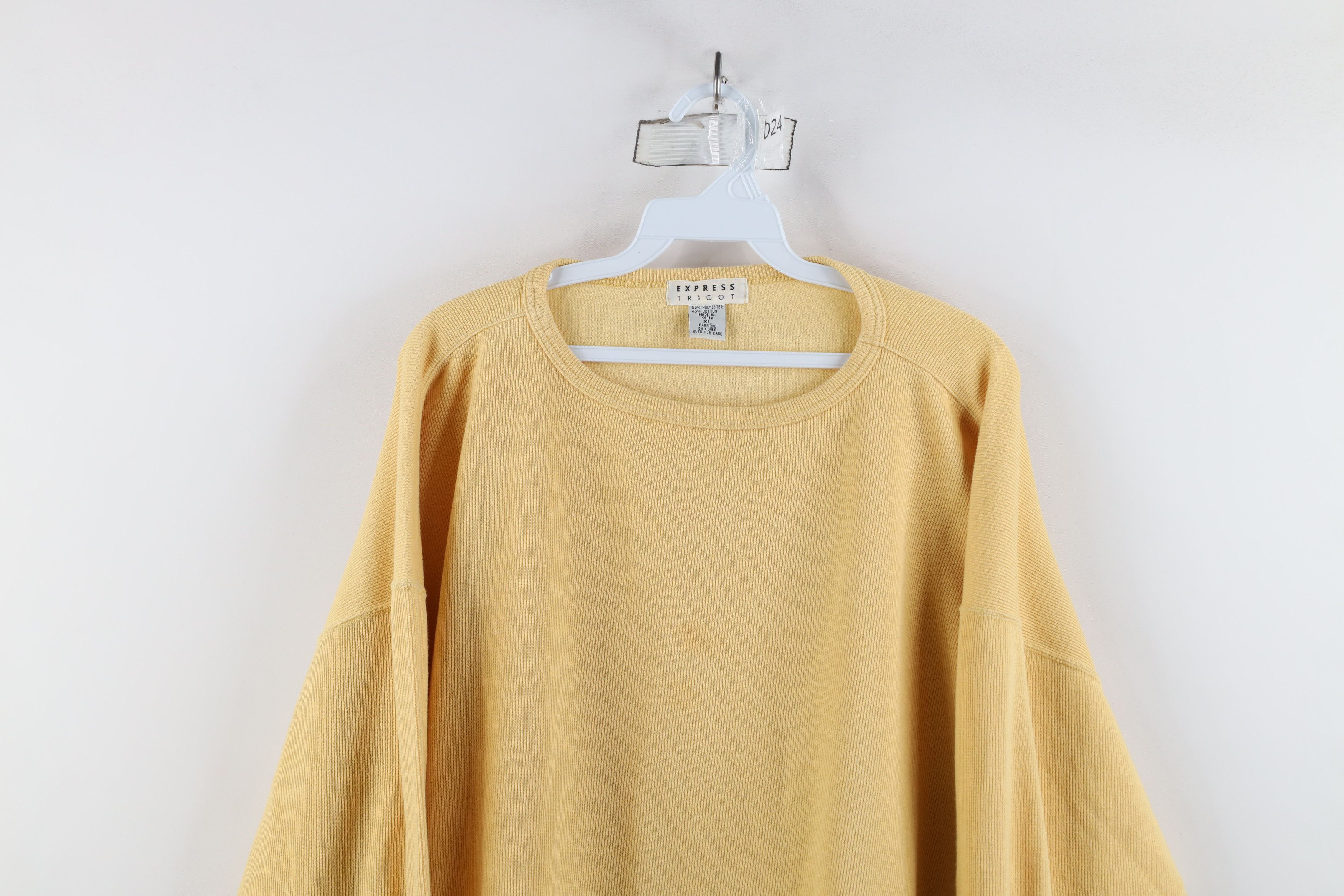 Express × Vintage Vintage 90s Express Ribbed Knit 3/4 Sleeve T-Shirt Yellow Size XL / US 12-14 / IT 48-50 - 2 Thumbnail
