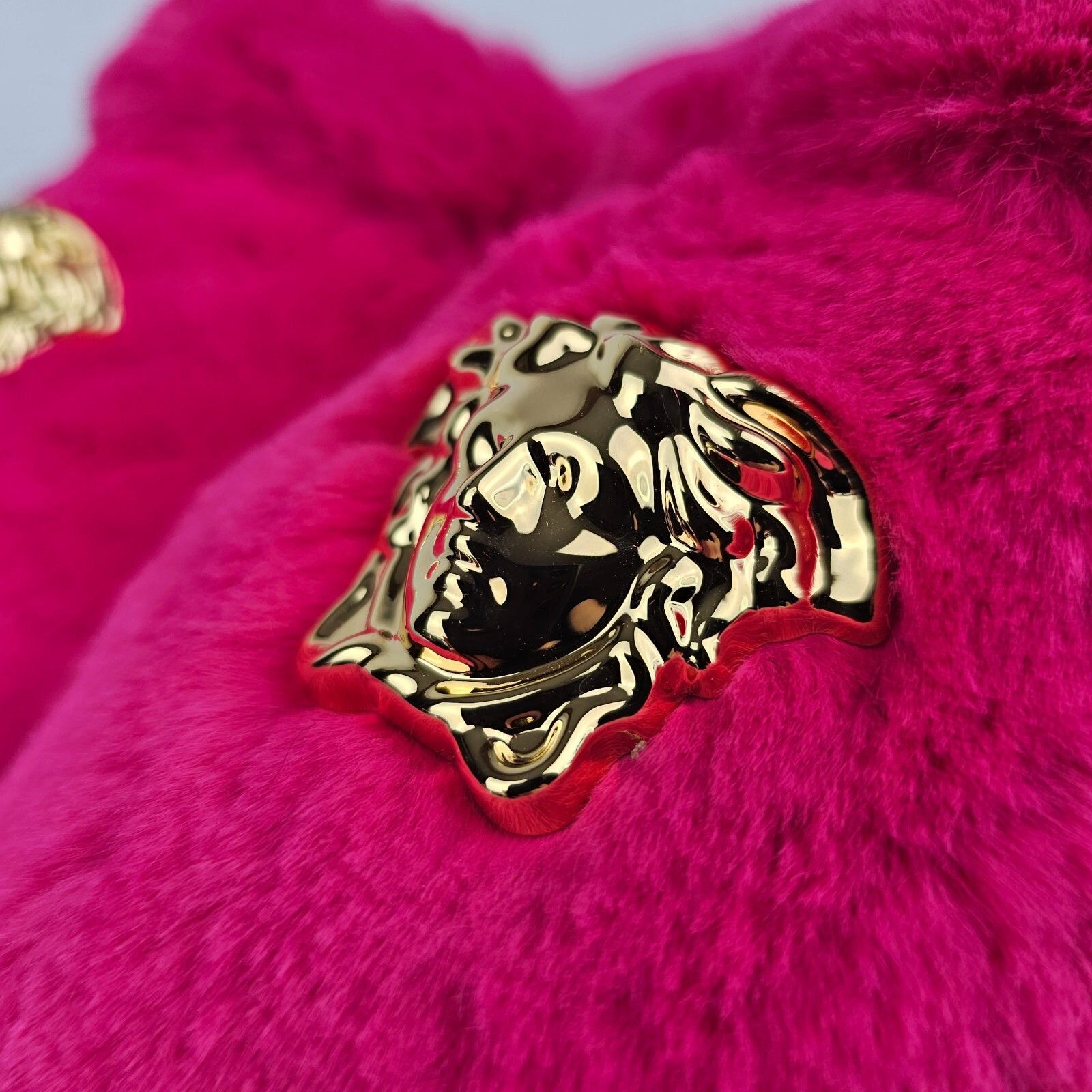 VERSACE Pink Medusa Fur Slippers New (Men's size:12;)