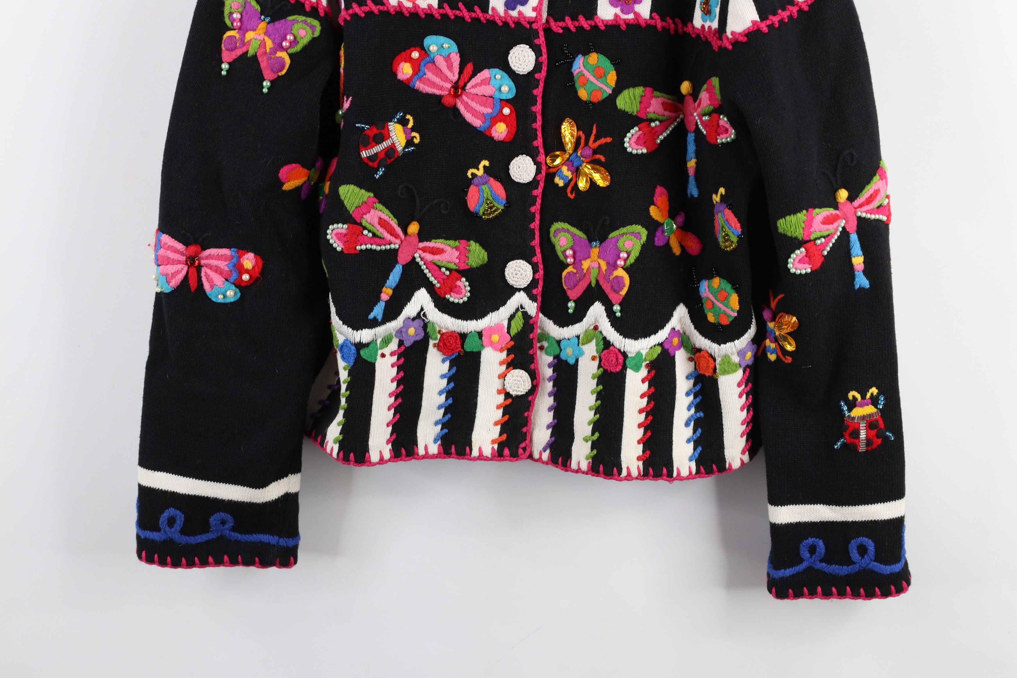 Vintage Vintage 90s Michael Simon Flower Knit Cardigan Sweater Size L / US 10 / IT 46 - 3 Thumbnail