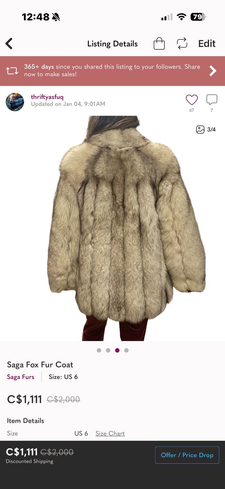 Sagafurs Saga fox cream fur coat Size M / US 6-8 / IT 42-44 - 3 Thumbnail
