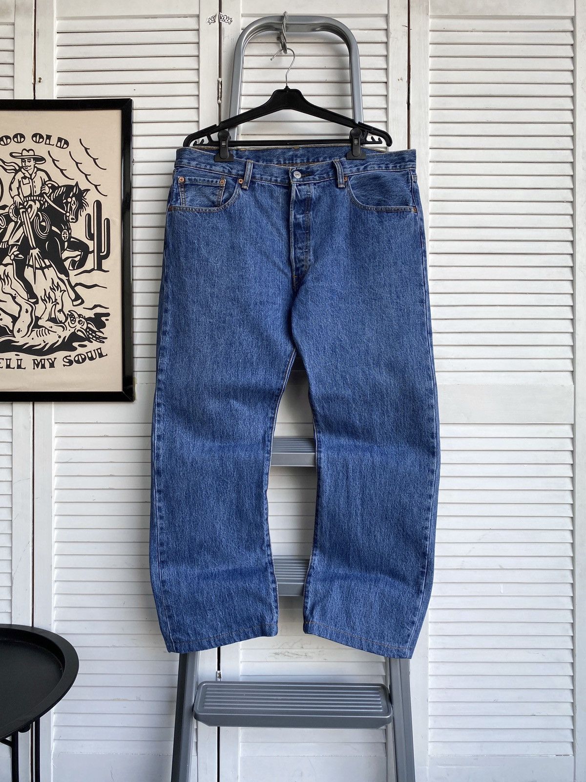 Levi's × Vintage Vintage Levis 501 Blue Denim Baggy Jeans Pants USA W38 L28 Size US 38 / EU 54 - 2 Thumbnail