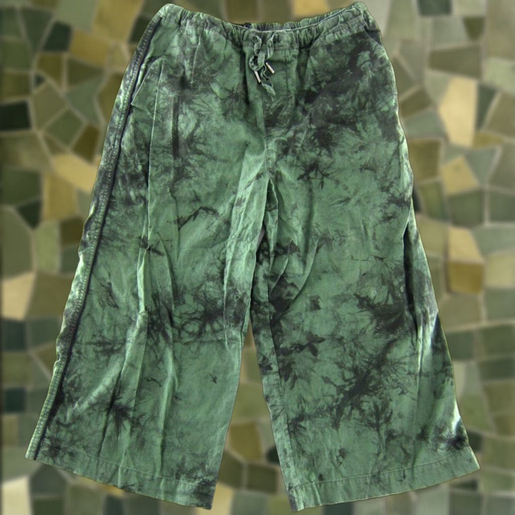 Wildfang WILDFANG Women Medium Linen Cotton Green Tie Dye Pocket Wide Leg Cropped Pant Shirts? Size 32" / US 10 / IT 46 - 1 Thumbnail