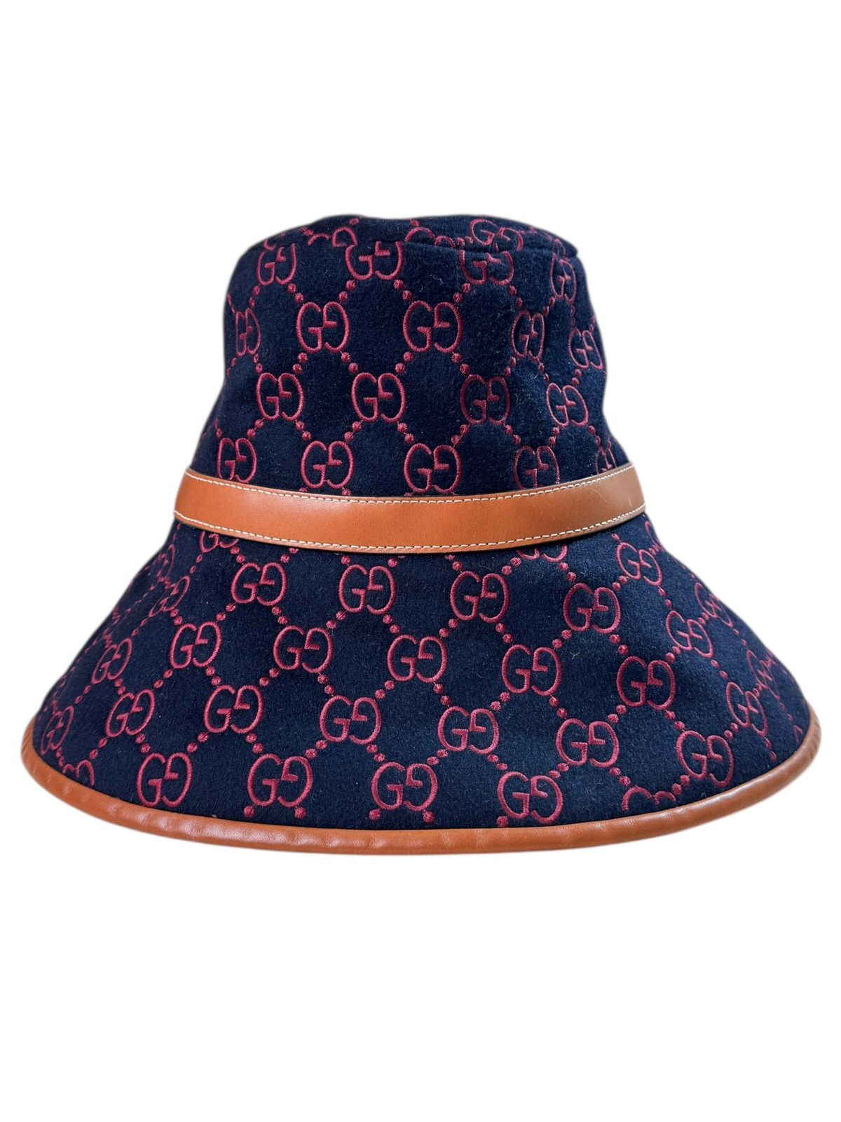 Gucci Gucci GG Wide Brim Hat Wool Leather - Size S Size ONE SIZE - 1 Thumbnail
