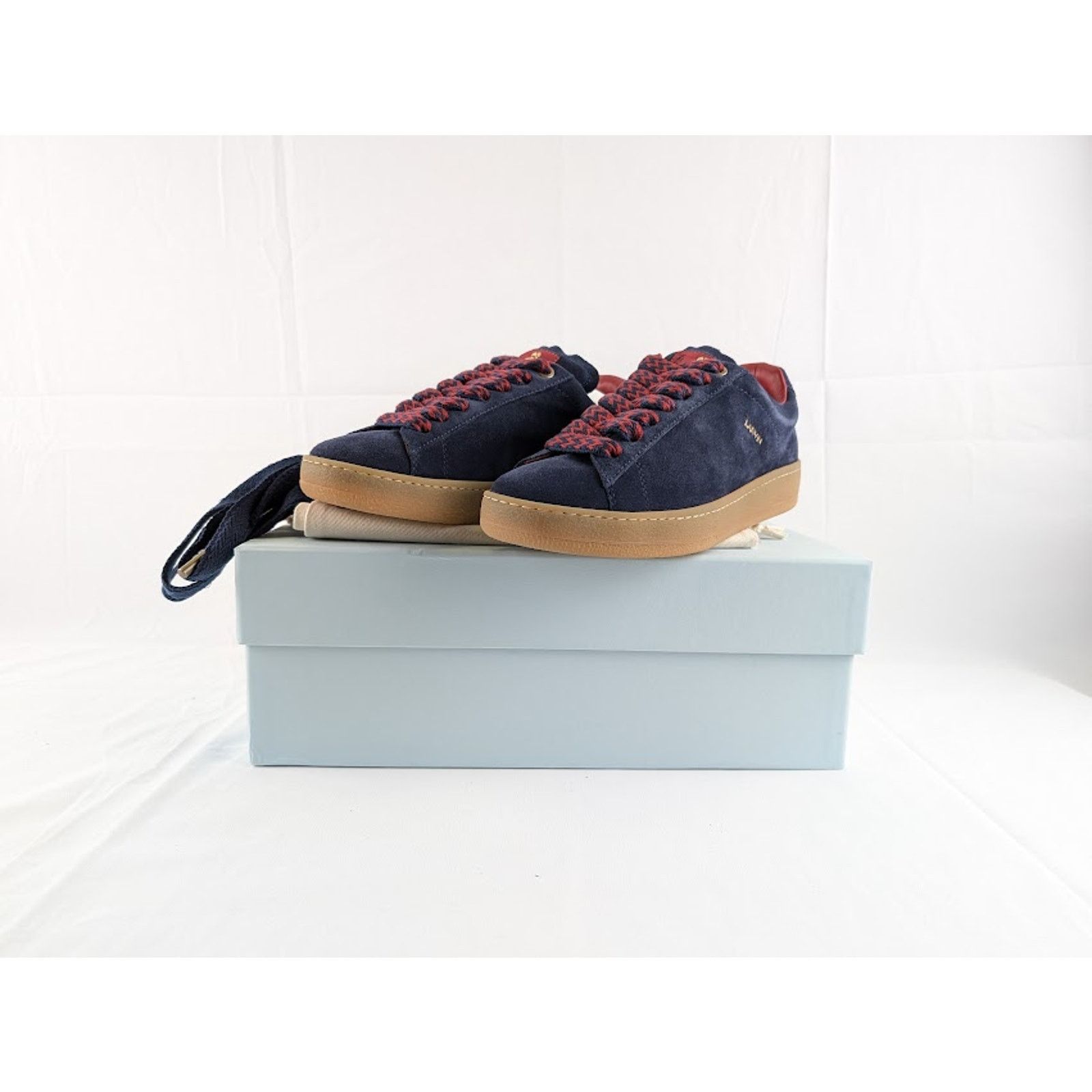 Lanvin o1rshd1 Lite Curb Low Top Sneakers in Navy Blue/Red Size US 8 / EU 41 - 11 Thumbnail