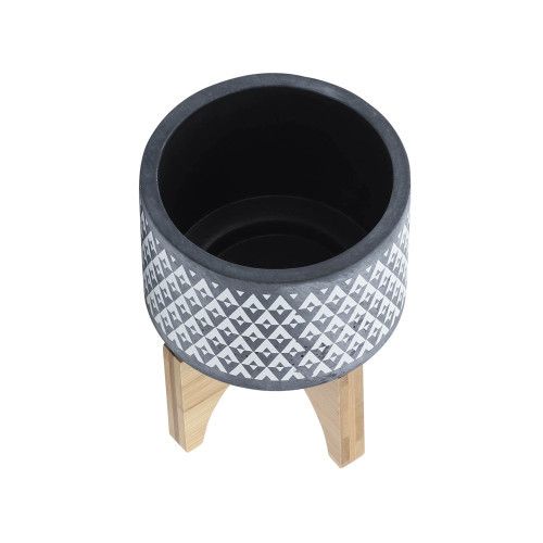 Designer × Homemade CERAMIC 5" AZTEC PLANTER ON WOODEN STAND, GRAY Size US L / EU 52-54 / 3 - 5 Thumbnail