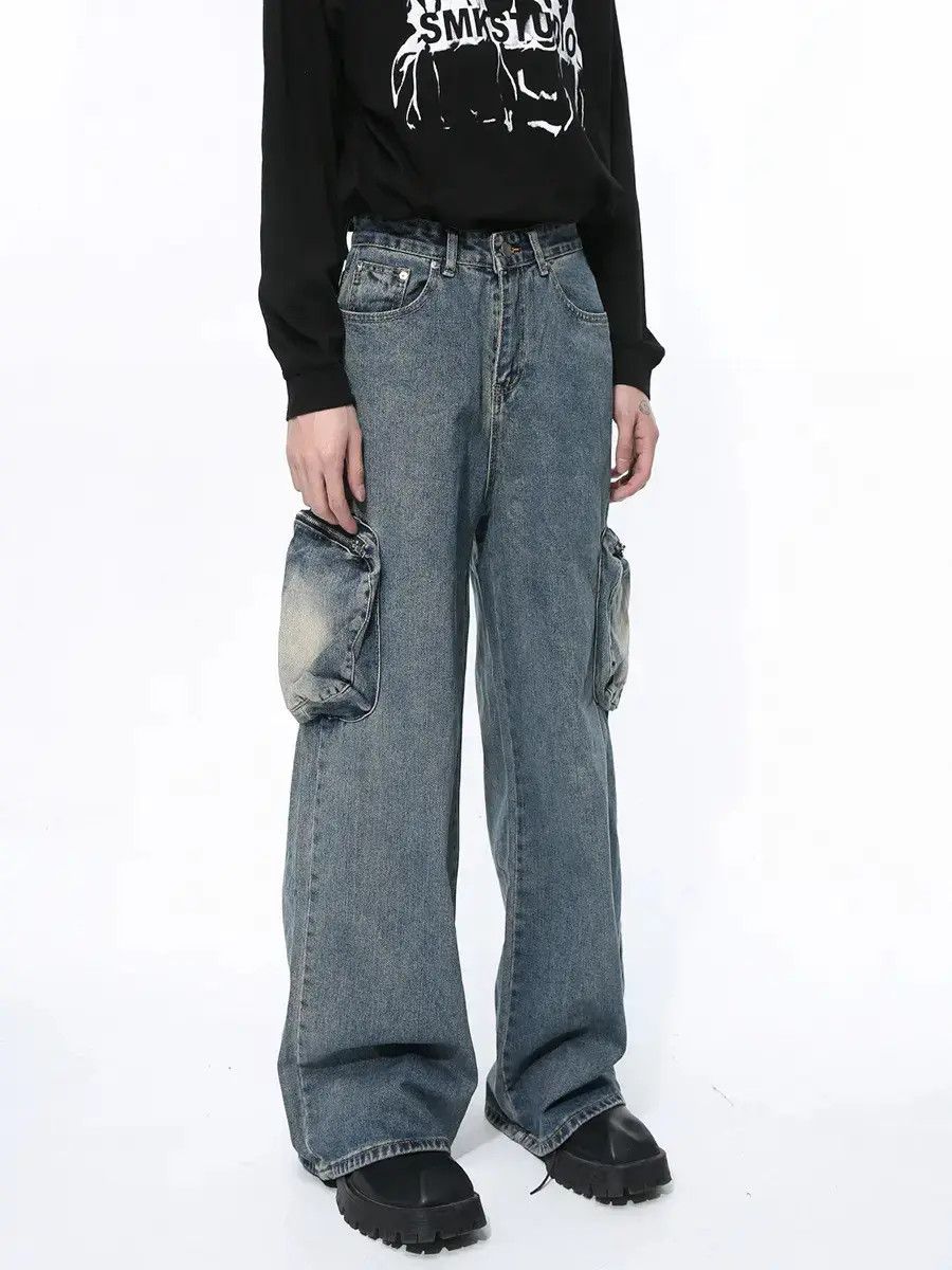 Japanese Brand Retro loose washed straight leg jeans Size US 32 / EU 48 - 2 Thumbnail