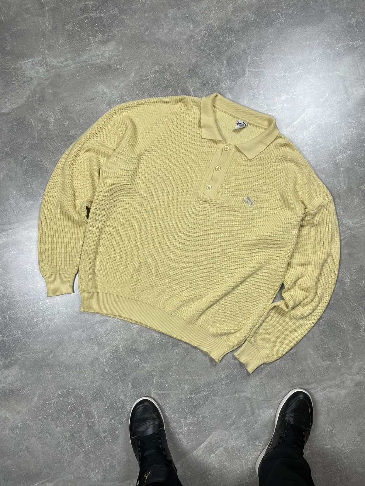 Puma × Vintage Puma Vintage Classic Logo Yellow Waffle Knitted Sweater Size US XXL / EU 58 / 5 - 1 Thumbnail