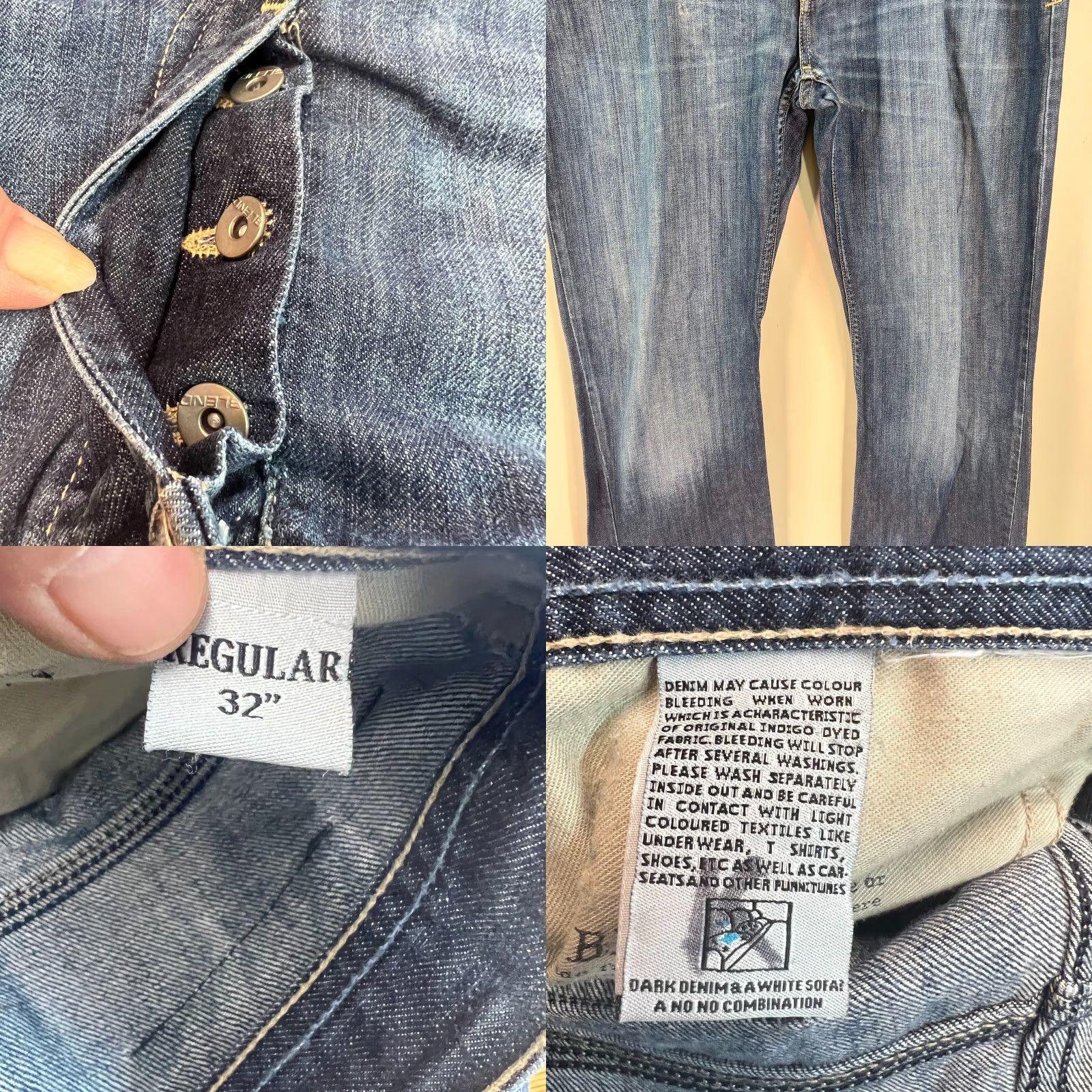 Vintage Blend Jeans Mens Flat Front Dark Wash Button Fly Blue Straight Denim Jeans 32 Regular 5-Pocket Blue Mens Size US 36 / EU 52 - 8 Thumbnail