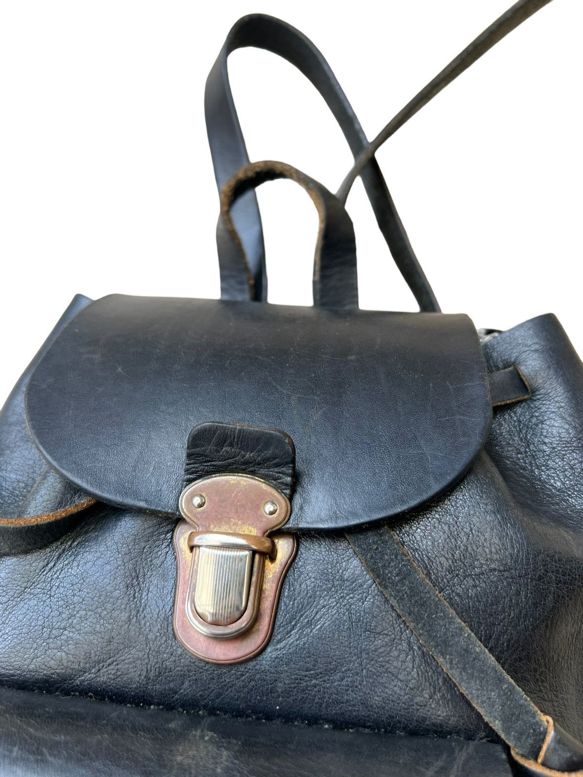 Leather Vintage HERZ Japan Patina Black Leather Mini Backpack Size ONE SIZE - 18 Thumbnail