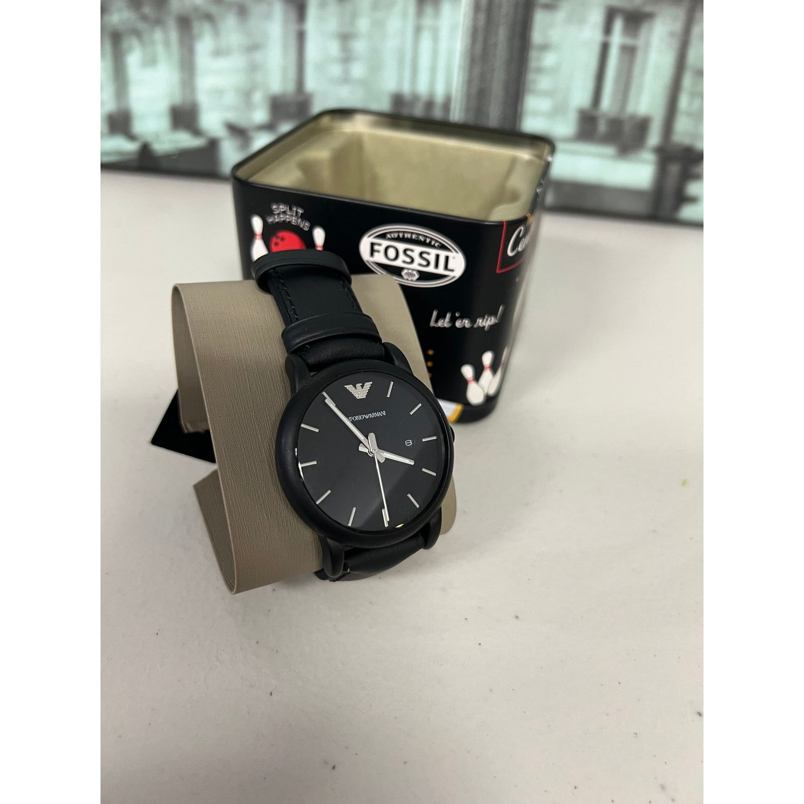 Emporio Armani Emporio Armani AR1973 Mens Classic Black Leather Watch Size ONE SIZE - 3 Thumbnail