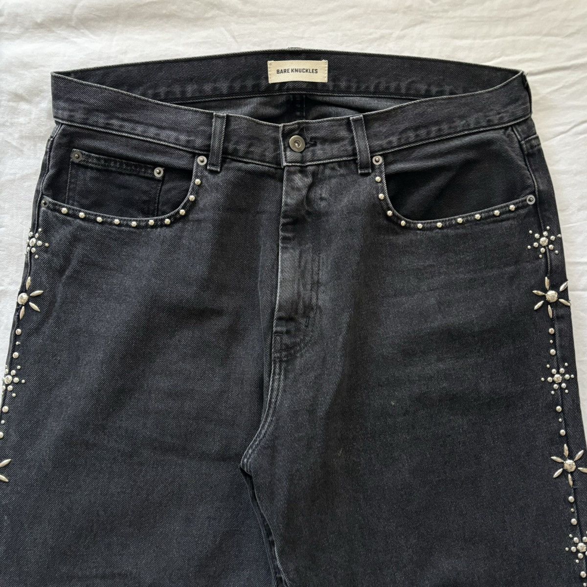Bare Knuckles Bare Knuckles Studded Serge Loose Bootcut Jeans Washed Black Size US 36 / EU 52 - 3 Thumbnail
