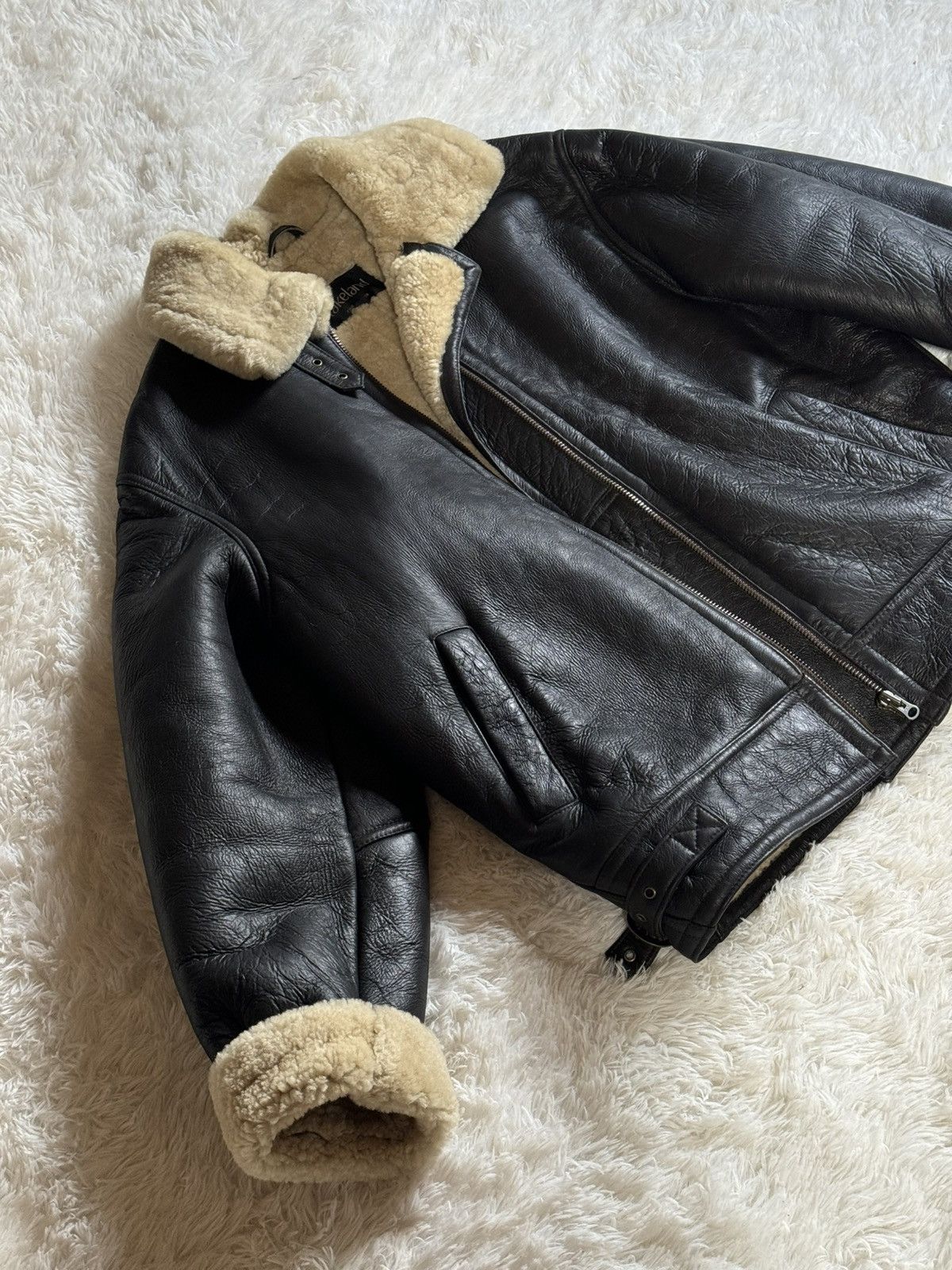 Japanese Brand Lakeland black leather shearling wool aviator jacket Size US L / EU 52-54 / 3 - 12 Thumbnail