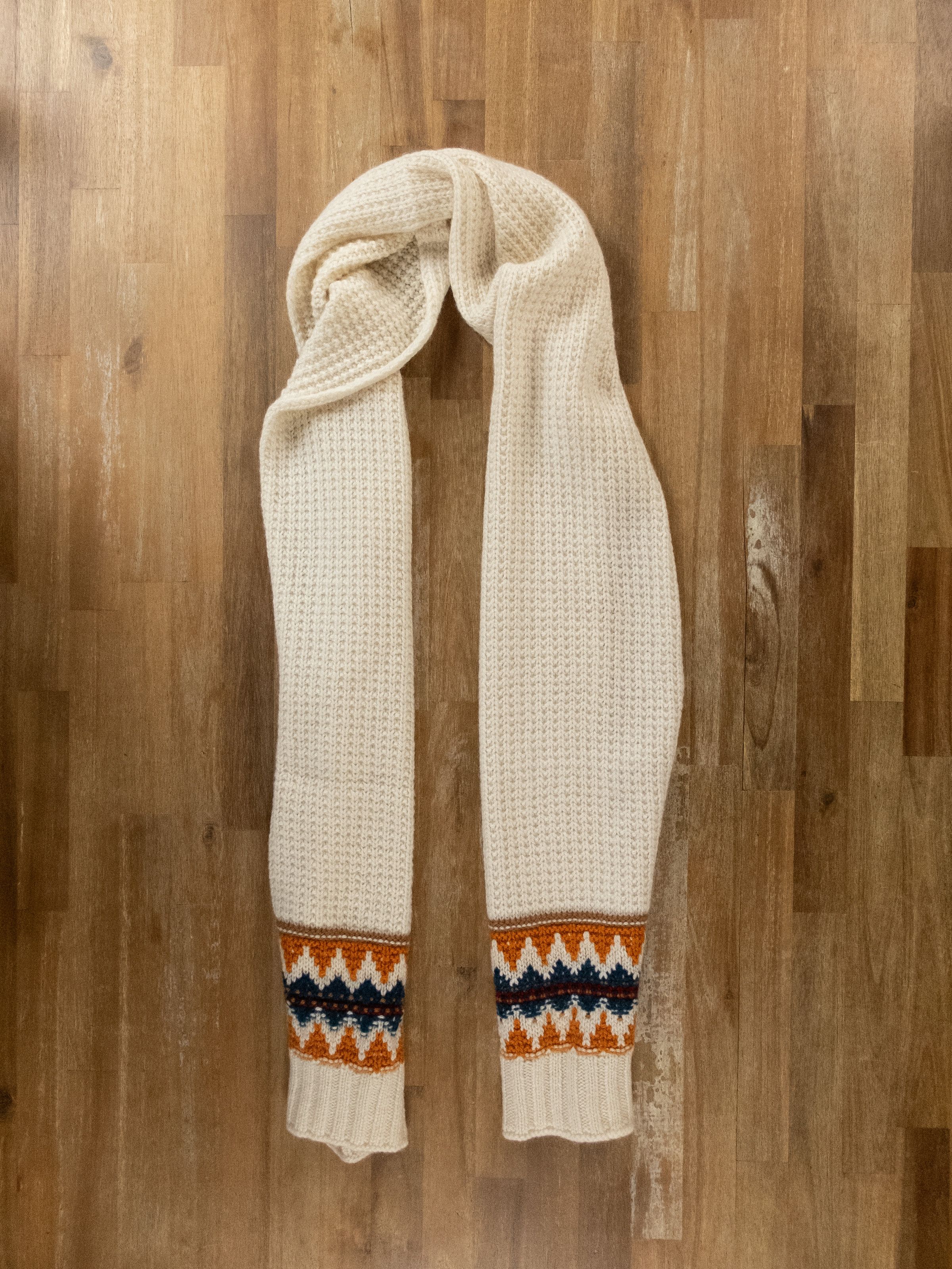 LORO PIANA Glacier Fairisle ecru knit pure cashmere scarf