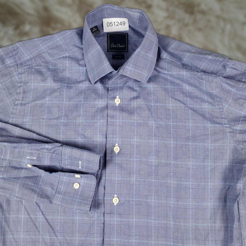 David Donahue David Donahue Dress Shirt Men's Size 15 Blue Plaid Long Sleeve Button-Up Regular Fit Size 40R - 1 Thumbnail