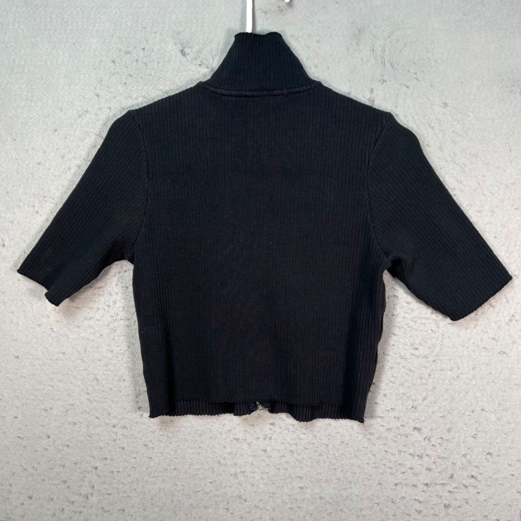 Calvin Klein VINTAGE Calvin Klein Jeans Womens Large Black Ribbed Zip-Up Short Sleeve Mock Neck Top Size L / US 10 / IT 46 - 2 Thumbnail
