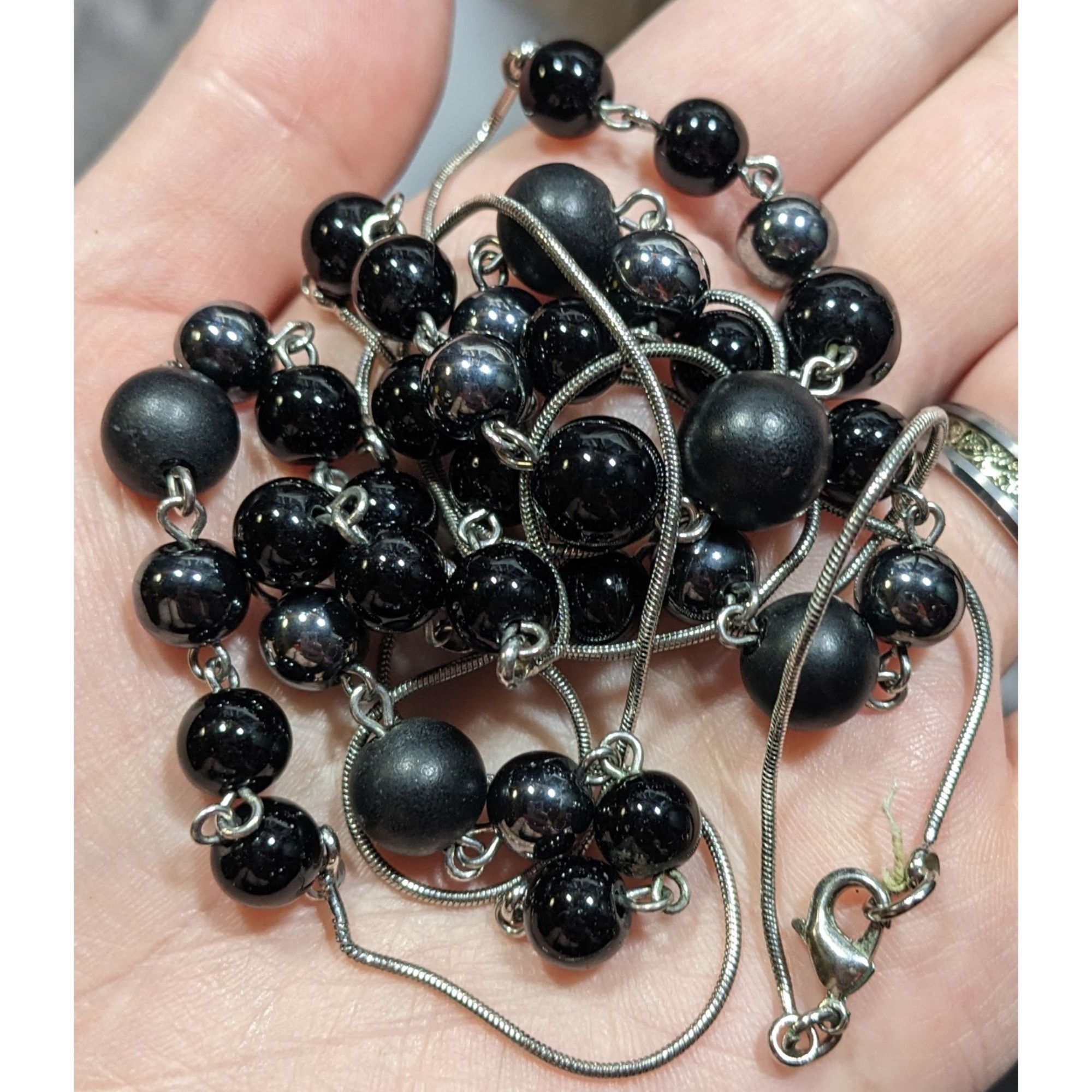 Other Elegant Opera Station Necklace Black Beads On Silver Tone Sn Size ONE SIZE - 4 Thumbnail