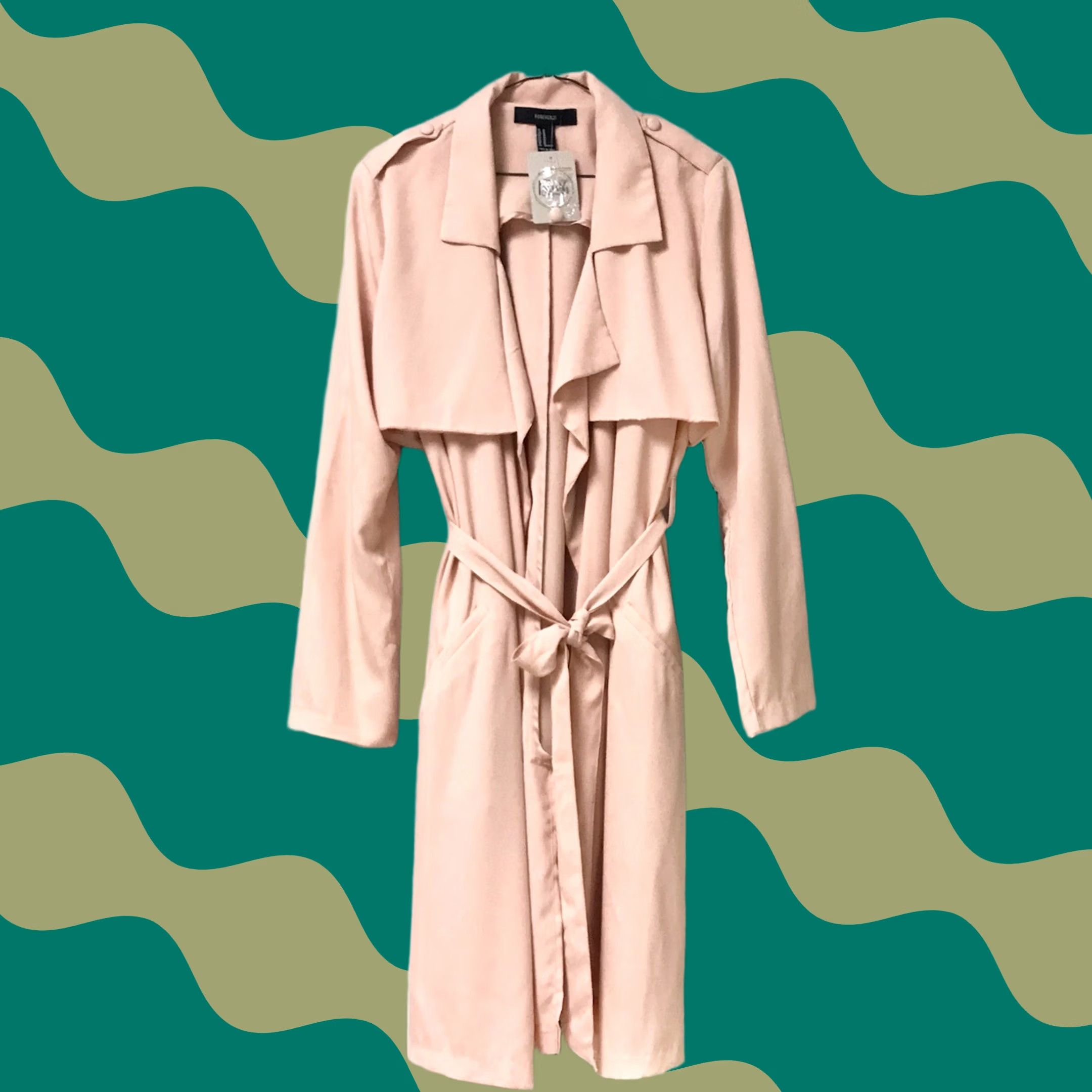 Forever 21 Forever 21 Women Creamy Peach Belted Tie-Waist Waterfall Trench Coat Jacket M Size M / US 6-8 / IT 42-44 - 1 Thumbnail