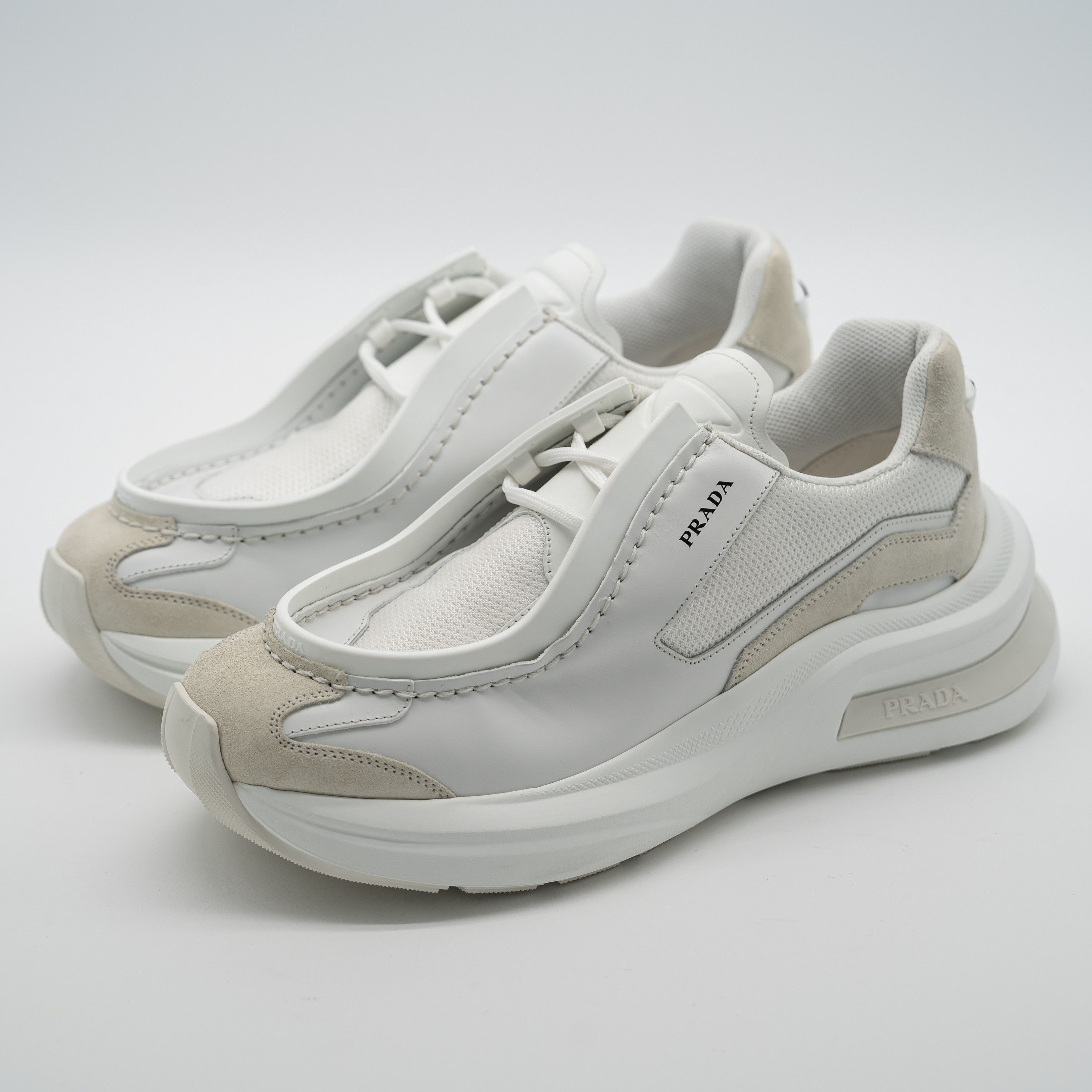 Prada 9.5uk 10.5 US Prada Systeme Leather Sneakers White Size US 10.5 / EU 43-44 - 1 Thumbnail