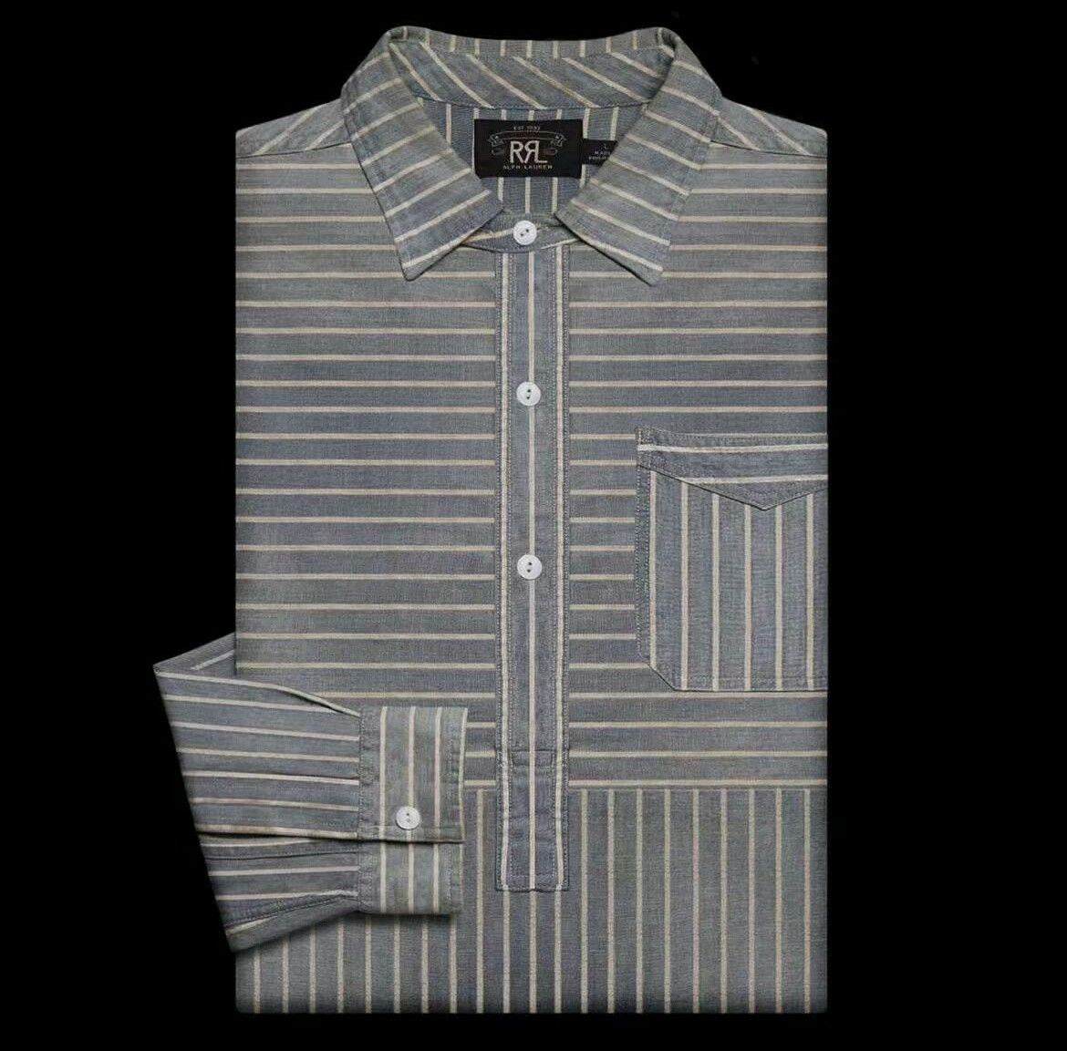 RRL Ralph Lauren RRL Vintage Washed Blue White Stripe Work Shirt Size US S / EU 44-46 / 1 - 1 Thumbnail
