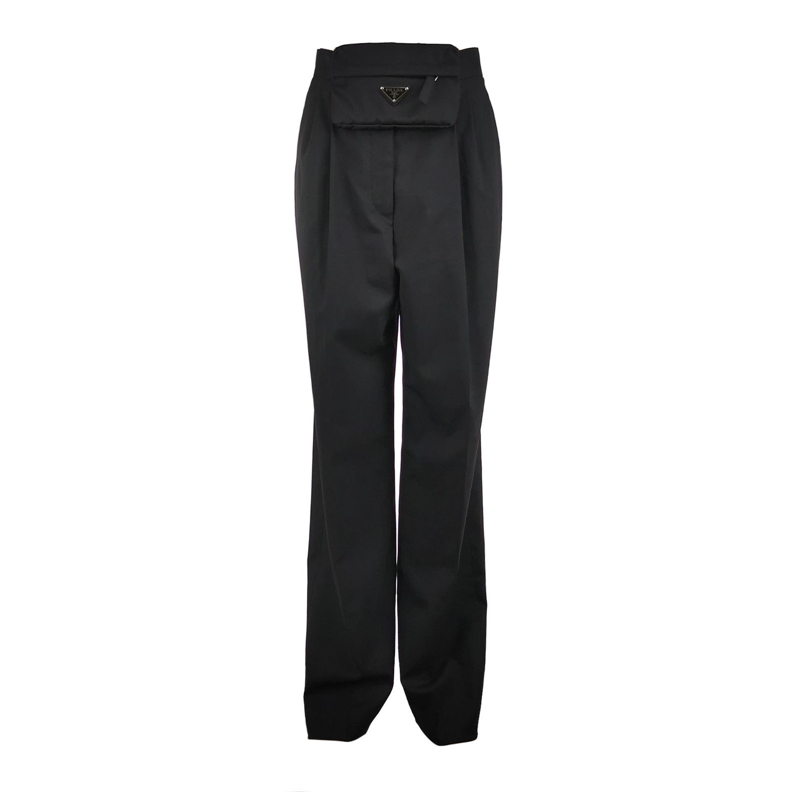 Prada Black Wool Blend Triangle Logo Trousers - dmc