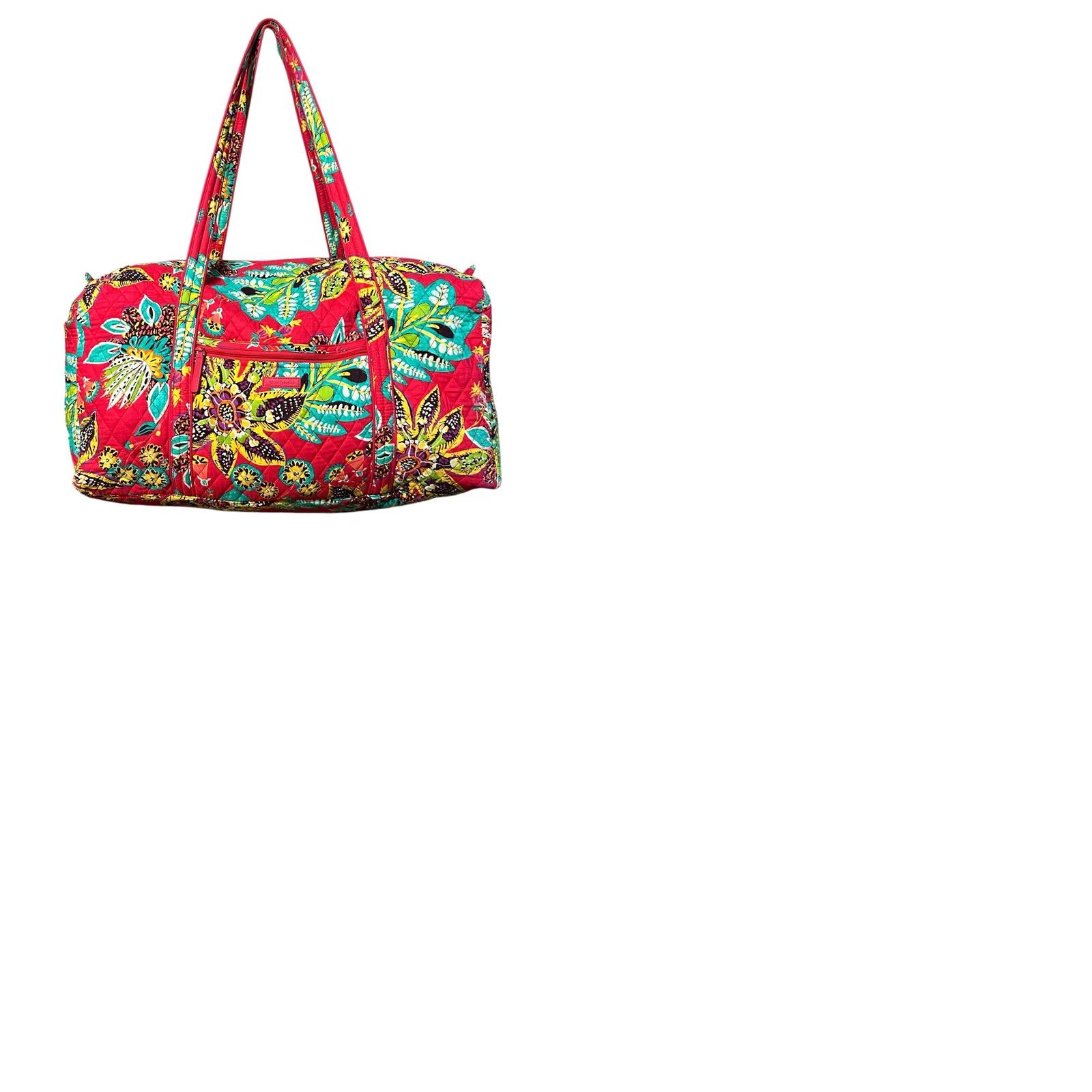 Vintage Vera Bradley Weekender Large Travel Duffel Bag Rumba Red Teal Floral Women's Luggage - Symphony In Hue Pattern Quilted Bag Size ONE SIZE - 11 Thumbnail
