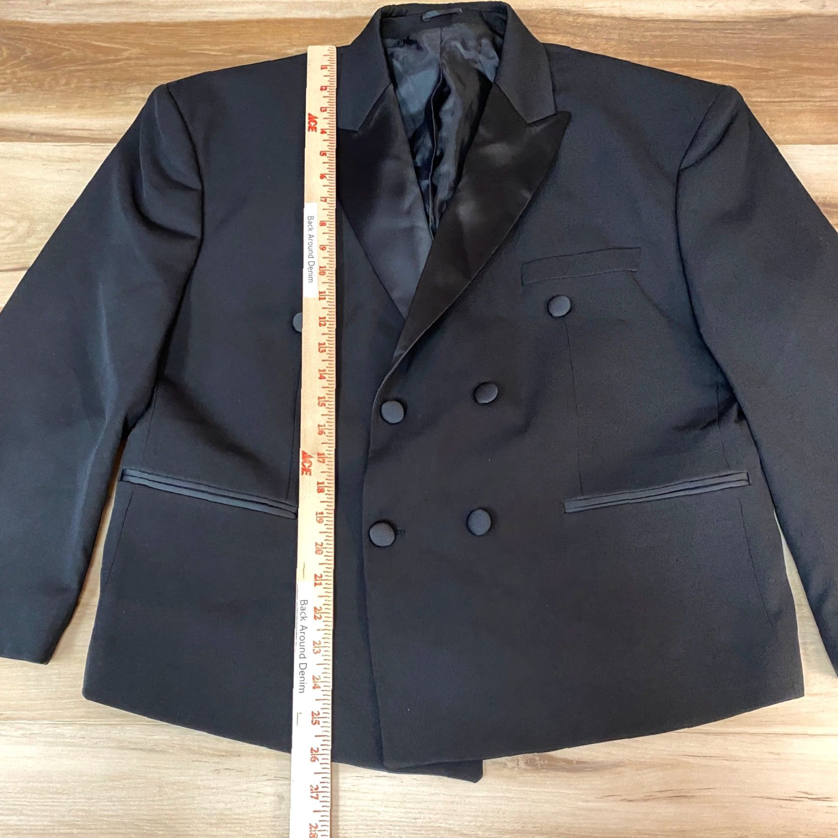 Vintage BoohooMAN Black Double Breasted Tuxedo Blazer Jacket Mens Size 36 EU Regular Satin Lapel Size 36R - 6 Thumbnail