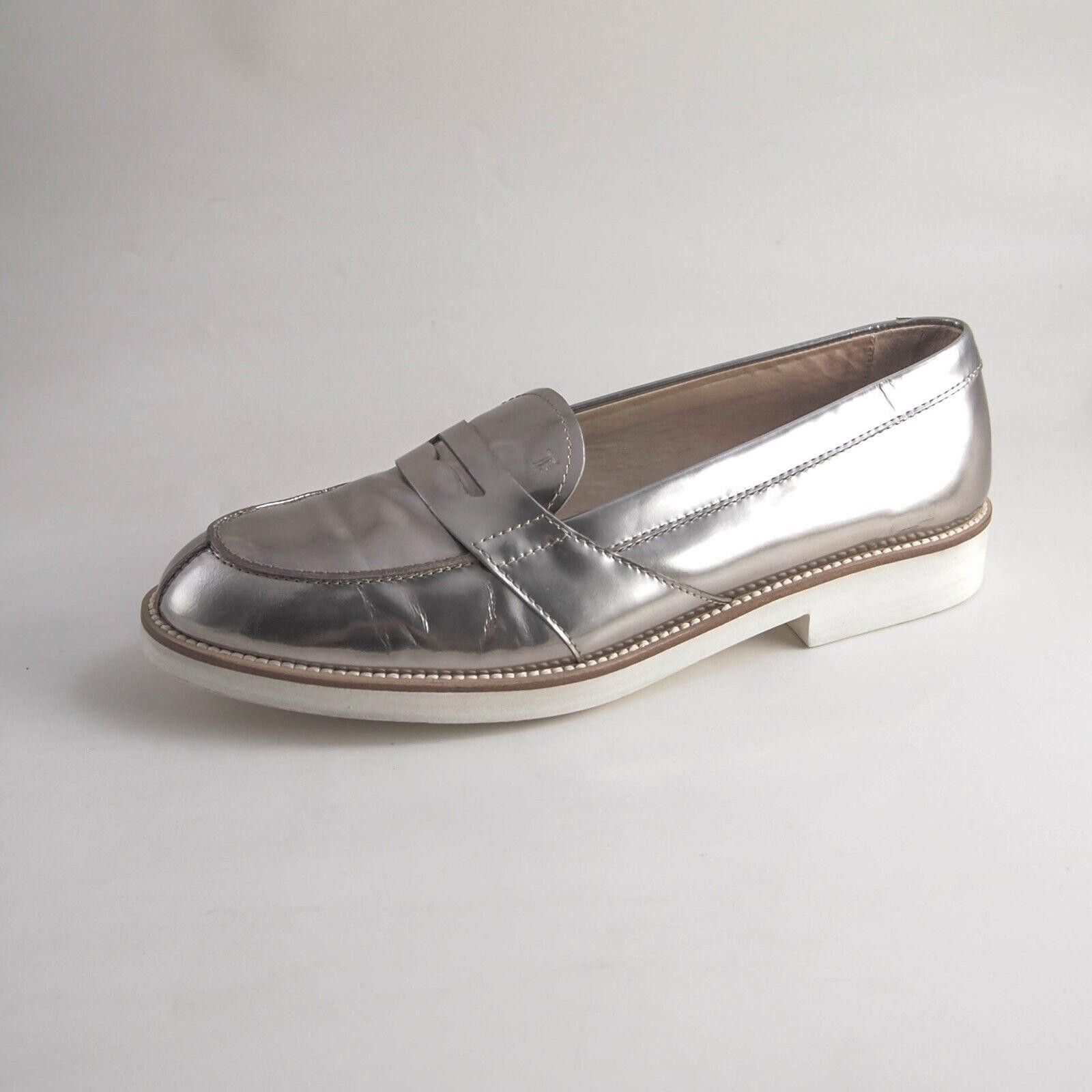 Tod's TODs Penny Loafers Silver Mirror Leather EU 40.5 US 10.5 Size US 10.5 / IT 40.5 - 2 Thumbnail